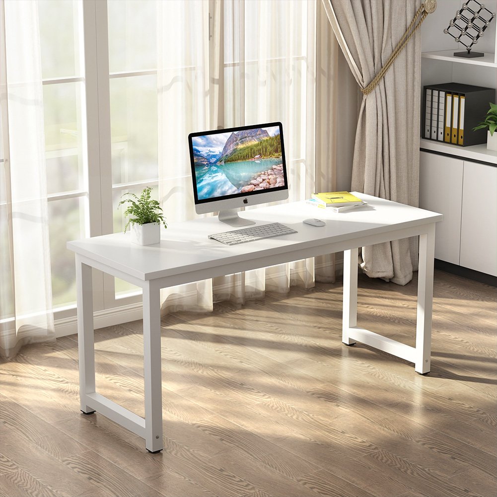 Tribesigns 63 Inch Large Computer Desk - Sturdy Office Desk for Home & Study, Writing Workstation with Ample Space, White - Perfect for Home Office, Gaming & Remote Work
