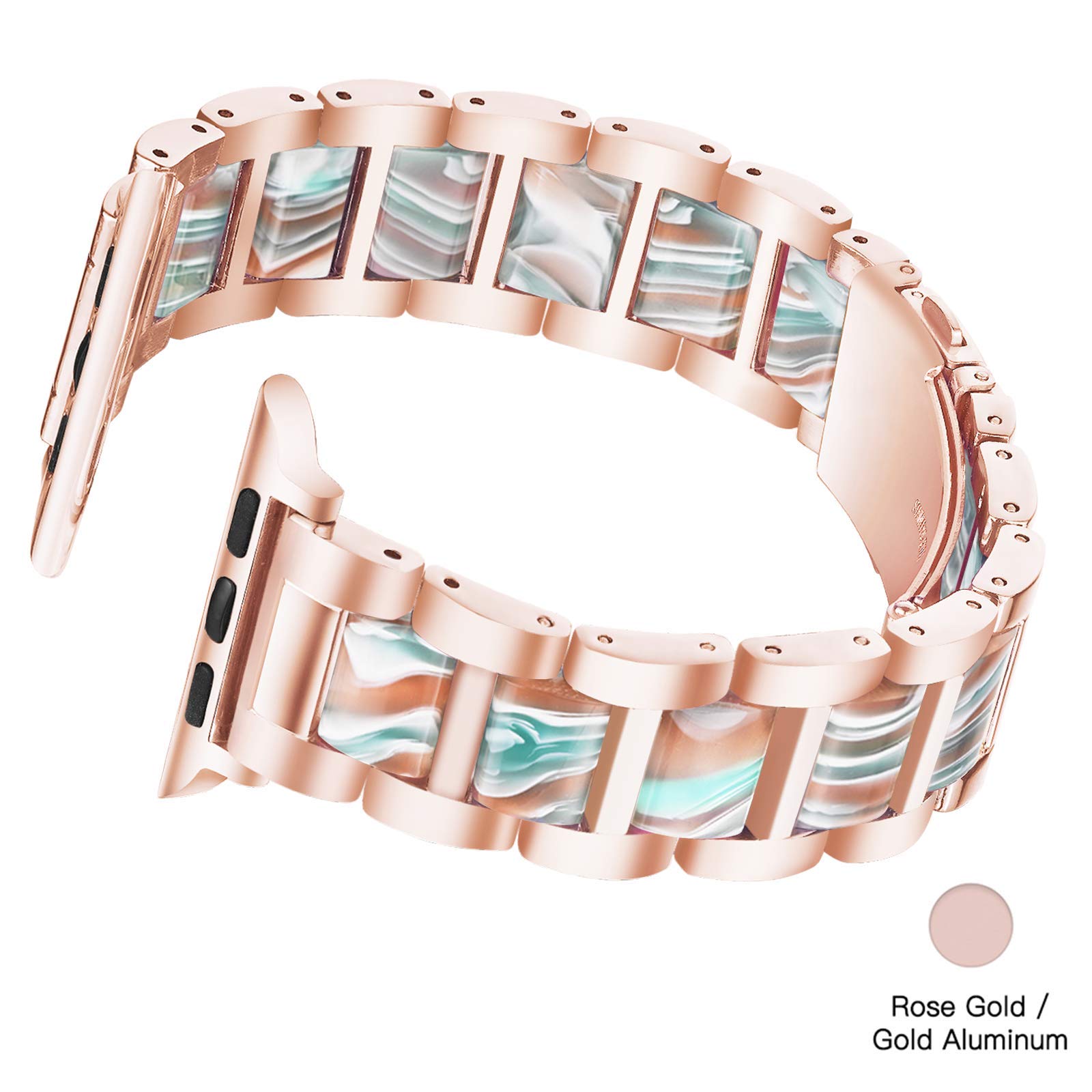 Luxury Resin & Stainless Steel Apple Watch Band for Women - Comfortable Strap Compatible with Apple Watch Series 9/8/7/SE/6/5/4/3/2/1 (Rose-Emerald Red, 38mm/40mm/41mm) - Perfect for Workouts, Office & Everyday Fashion