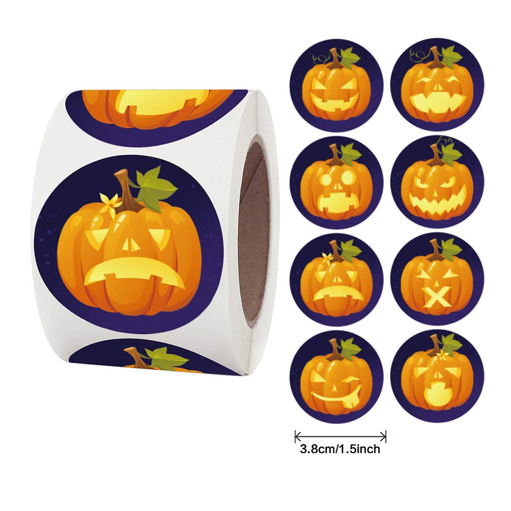 1.5 Inch Round Pumpkin Stickers - 500 Labels Per Roll for Halloween Party Decorations, DIY Crafts, Scrapbooking & Pumpkin Carving