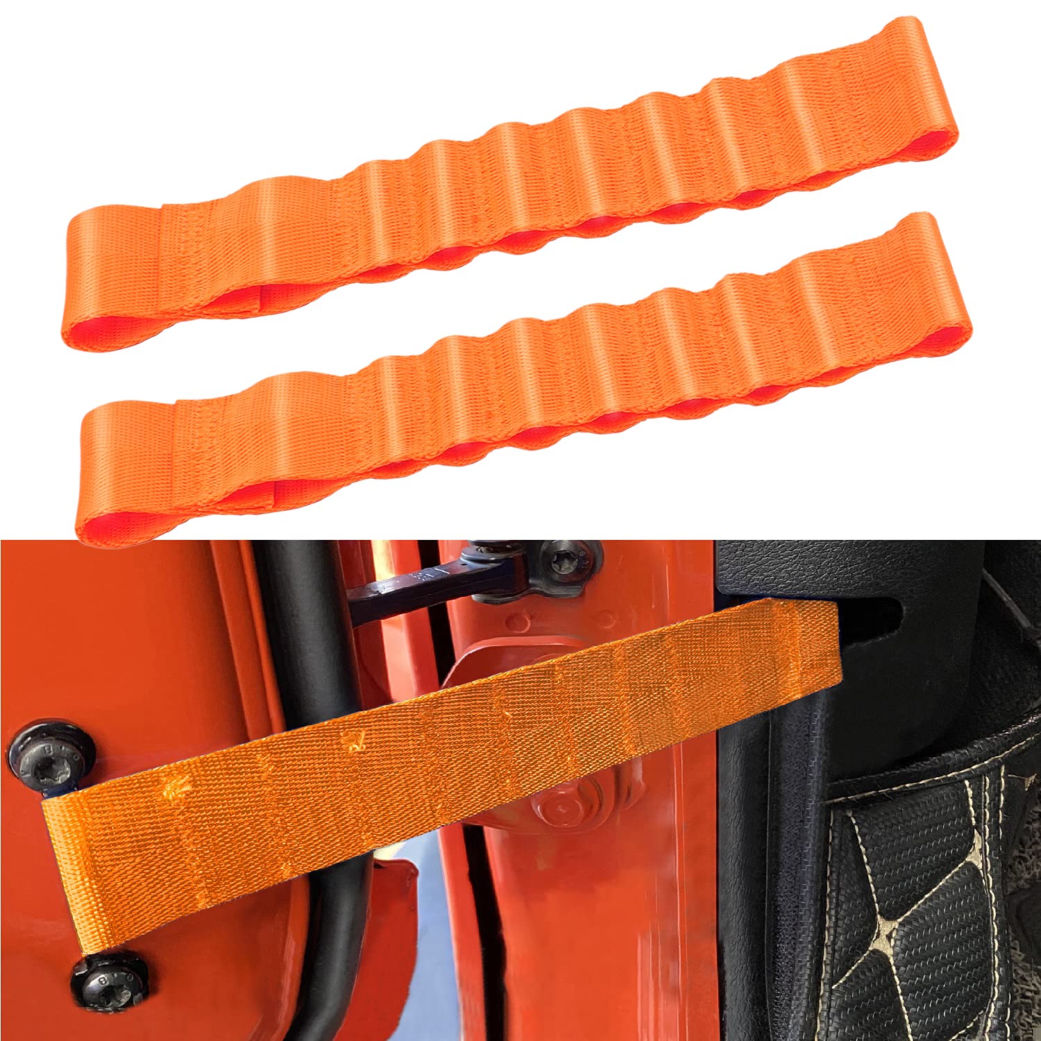 Heavy Duty Adjustable Door Check Strap for Jeep Wrangler (Orange) - Durable Door Limiter Protector for Off-Roading & Daily Use