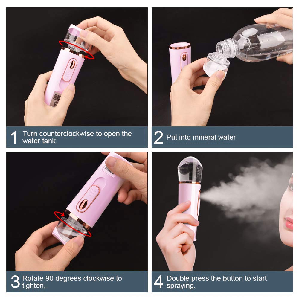 Portable Nano Facial Mister with Skin Moisture Analyzer - Handheld Hydrating Face Sprayer for Dry Skin, Eyelash Extensions & Makeup Setting - Large Capacity Cool Mist Atomizer for Travel, Gym & Daily Skincare Routine
