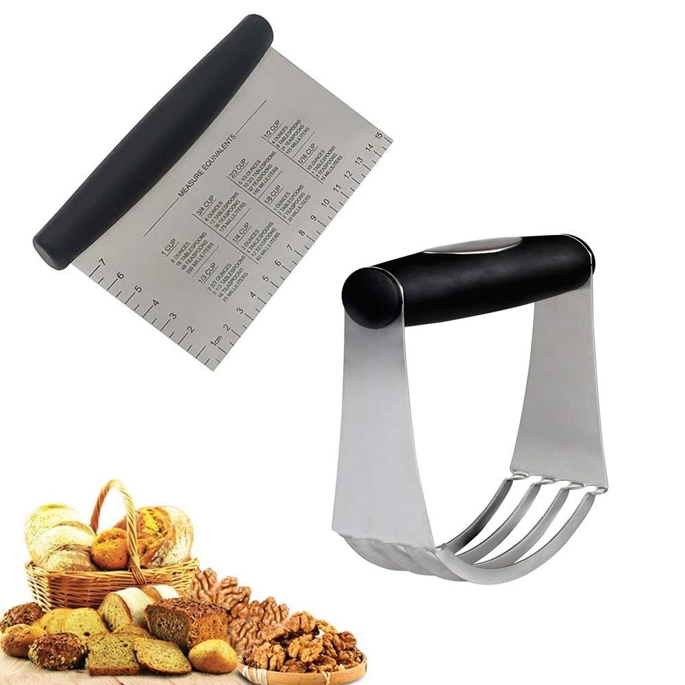 Stainless Steel Pastry Blender & Dough Scraper Set - 2PC Baking Tools for Pie Crust, Pizza Dough & Cookie Making - Perfect for Home Bakers & Professional Kitchens