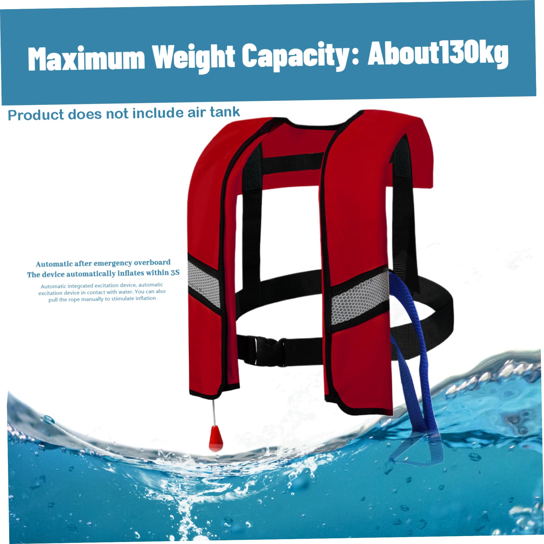 Automatic Inflatable Life Jacket for Adults - 150N Adjustable PFD with Reflective Strips & Whistle - Extra CO2 Tube Included - Perfect for Boating, Surfing, Swimming and Water Sports Safety