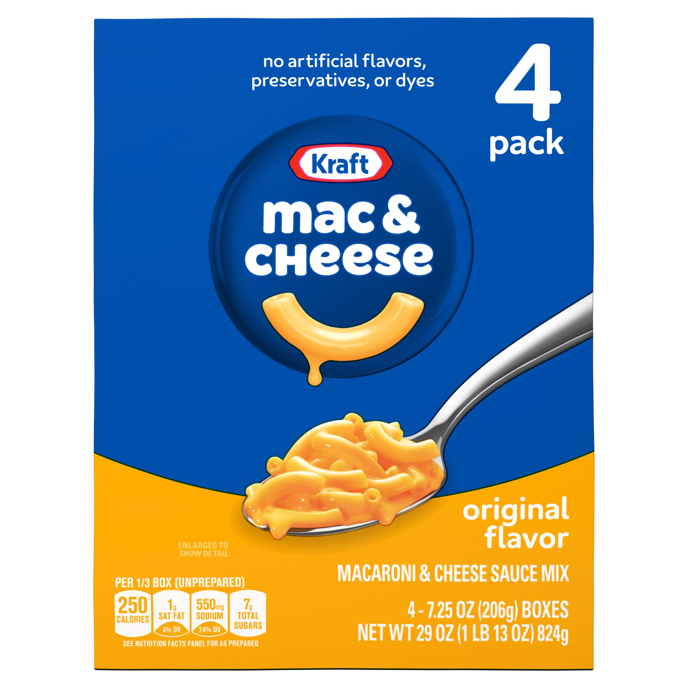 Kraft Original Mac & Cheese Macaroni and Cheese Dinner - 4 Pack (7.25 oz Boxes) | Quick & Easy Meal for Kids, Family Dinners & Comfort Food Lovers