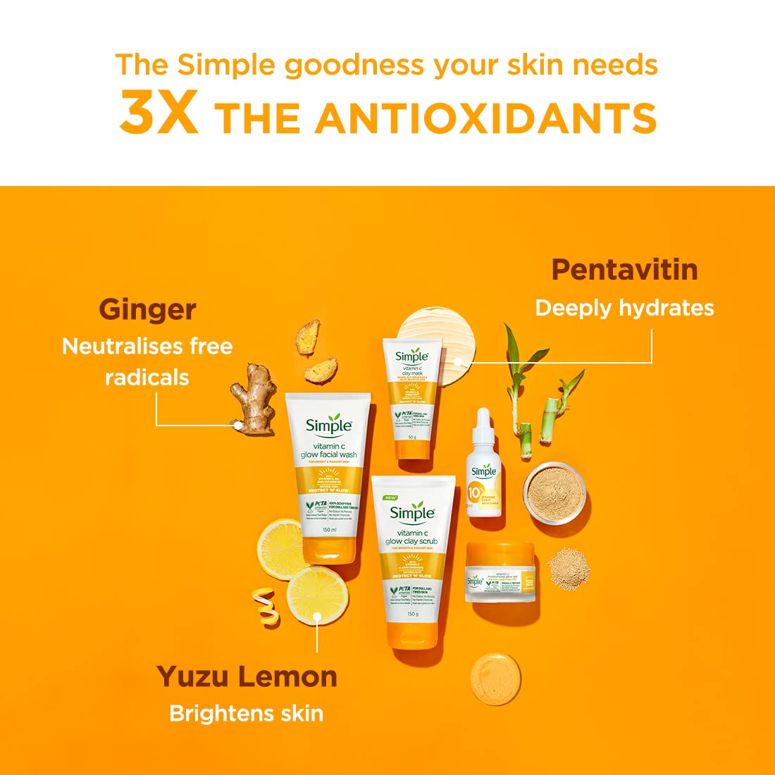 Simple Protect N Glow Vitamin C Moisturising Glow Gel with Yuzu Lemon - 40g | Fragrance-Free, Paraben-Free & Hypoallergenic | For All Skin Types Including Sensitive Skin | Brightening & Hydrating Face Moisturizer for Day & Night Use