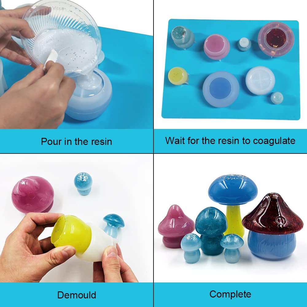 6 Pcs Mushroom Resin Molds - Premium Silicone DIY Craft Molds for Epoxy Resin, Candle Making & Storage Box Decoration - Perfect for Home Decor, Gift Making & Craft Projects