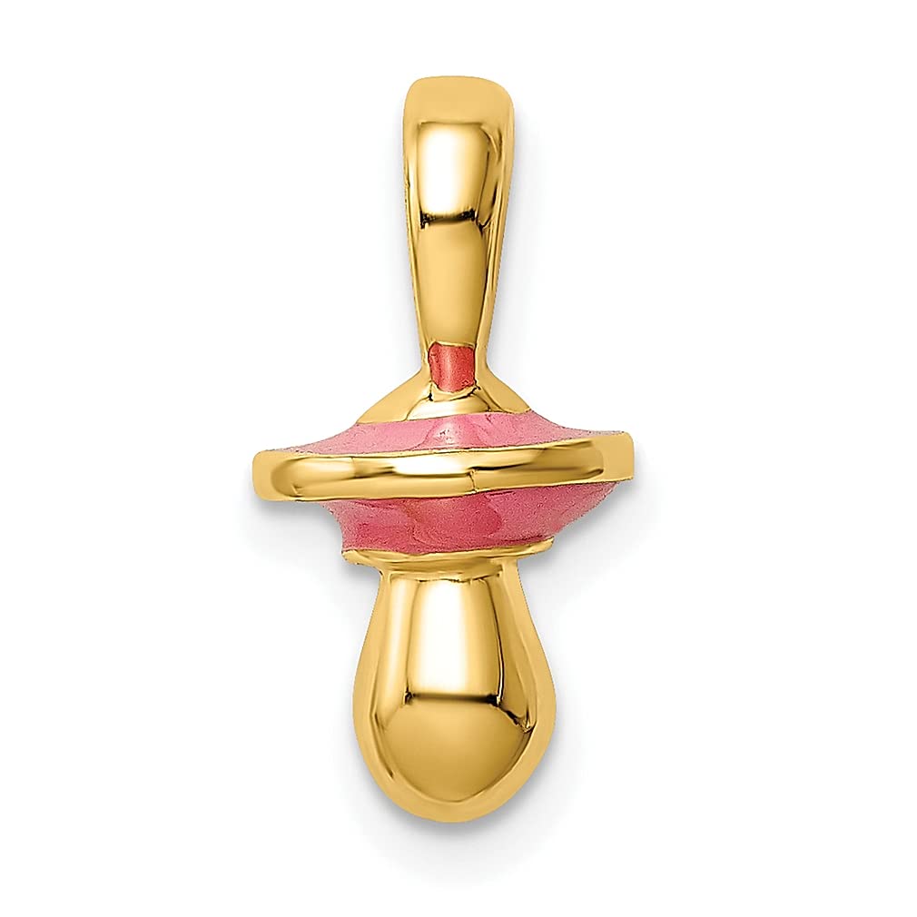 14K Yellow Gold 3D Pink Enamel Pacifier Charm Necklace - Dainty Baby Jewelry Pendant for Women | Perfect Gift for New Moms, Baby Showers & Christenings