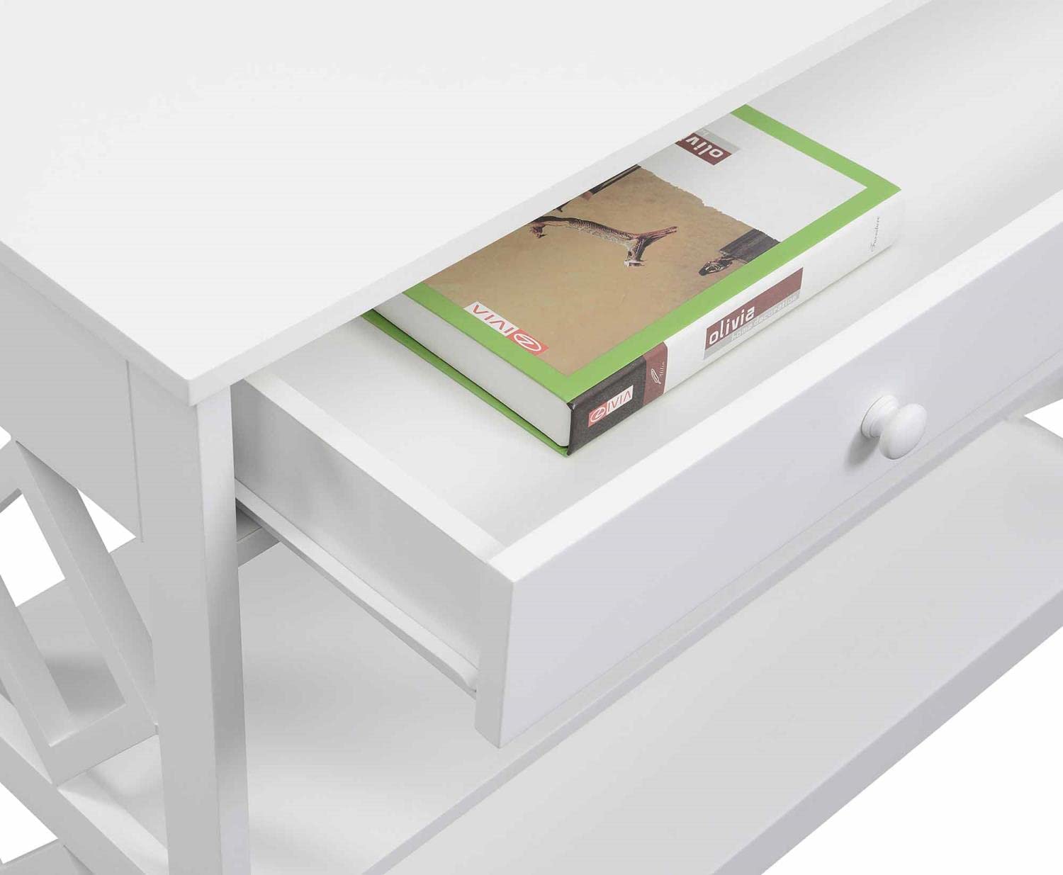Convenience Concepts Diamond 1 Drawer Console Table - White Entryway Sofa Table with Storage for Living Room, Hallway & Bedroom Decor
