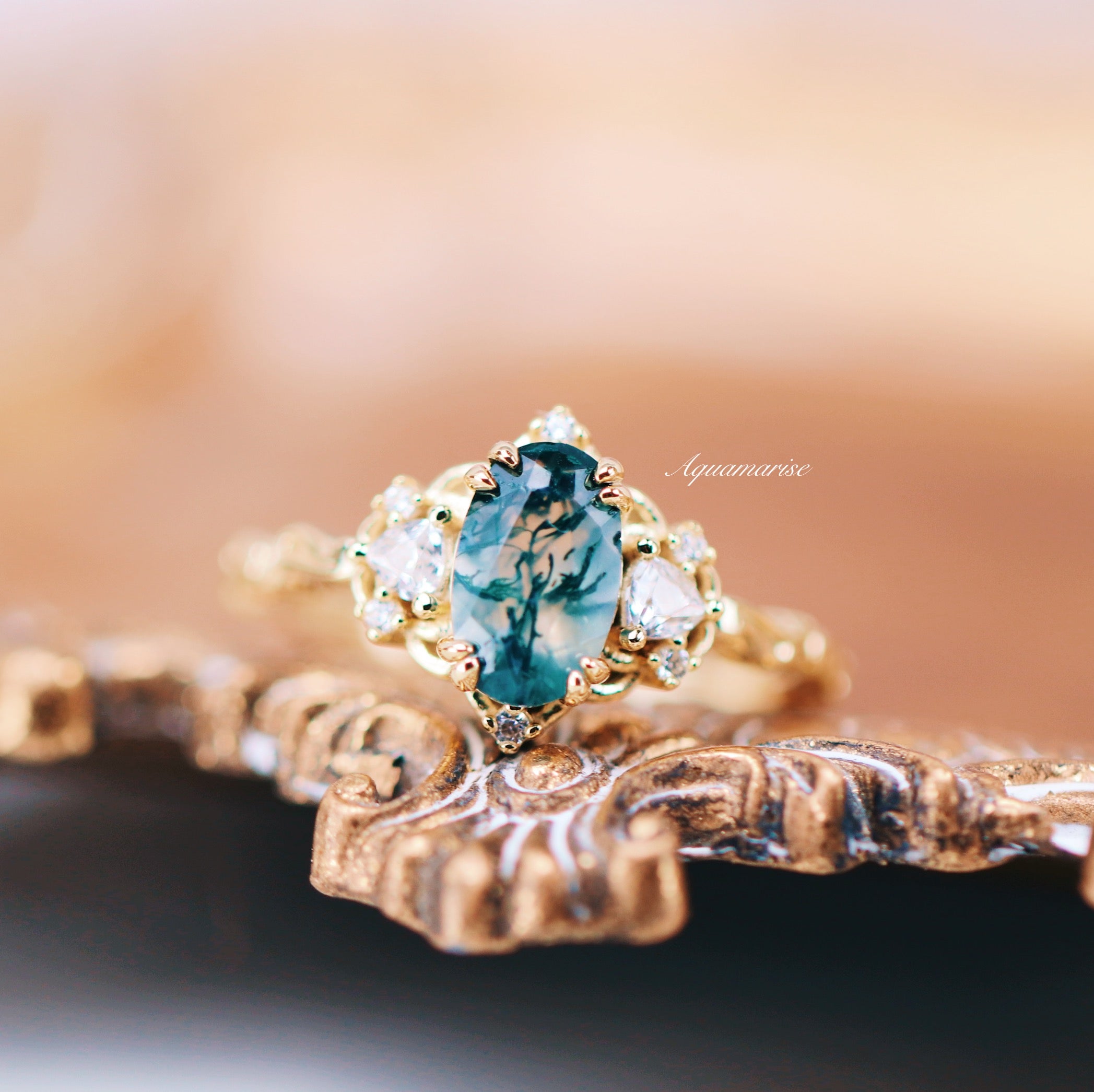 Esme Green Moss Agate Fairy Ring - 14K Yellow Gold Vermeil Jewelry for Women | Perfect for Weddings, Parties & Everyday Wear