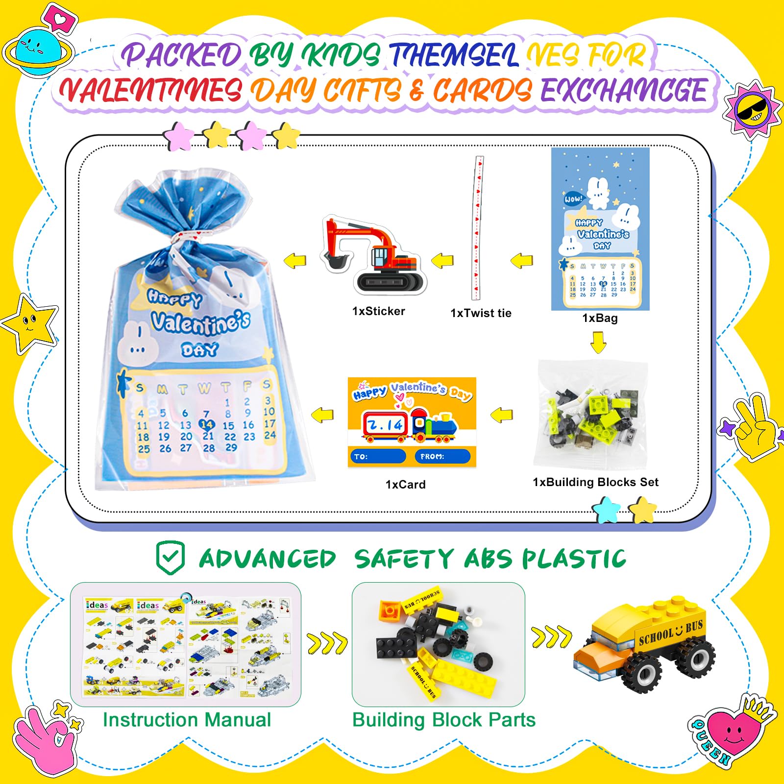 24 Pack Valentine's Day Building Blocks for Kids Ages 4-8 - Classroom Party Favors, Goodie Bag Fillers & Prize Box Toys - Perfect for School Celebrations, Birthday Parties & Classroom Rewards