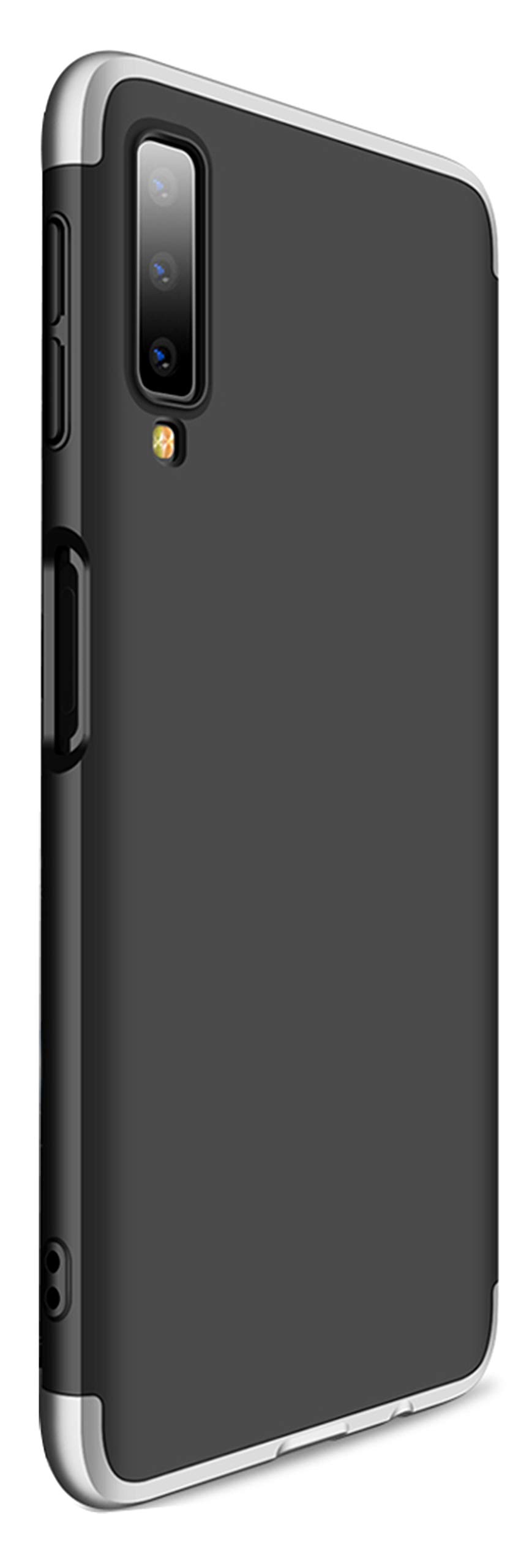 Samsung Galaxy A7 (2018) Case - 3-in-1 Ultra Slim Shockproof Anti-Fingerprint PC Bumper with Tempered Glass Screen Protector | Perfect for Everyday Protection & Style (Silver Black)