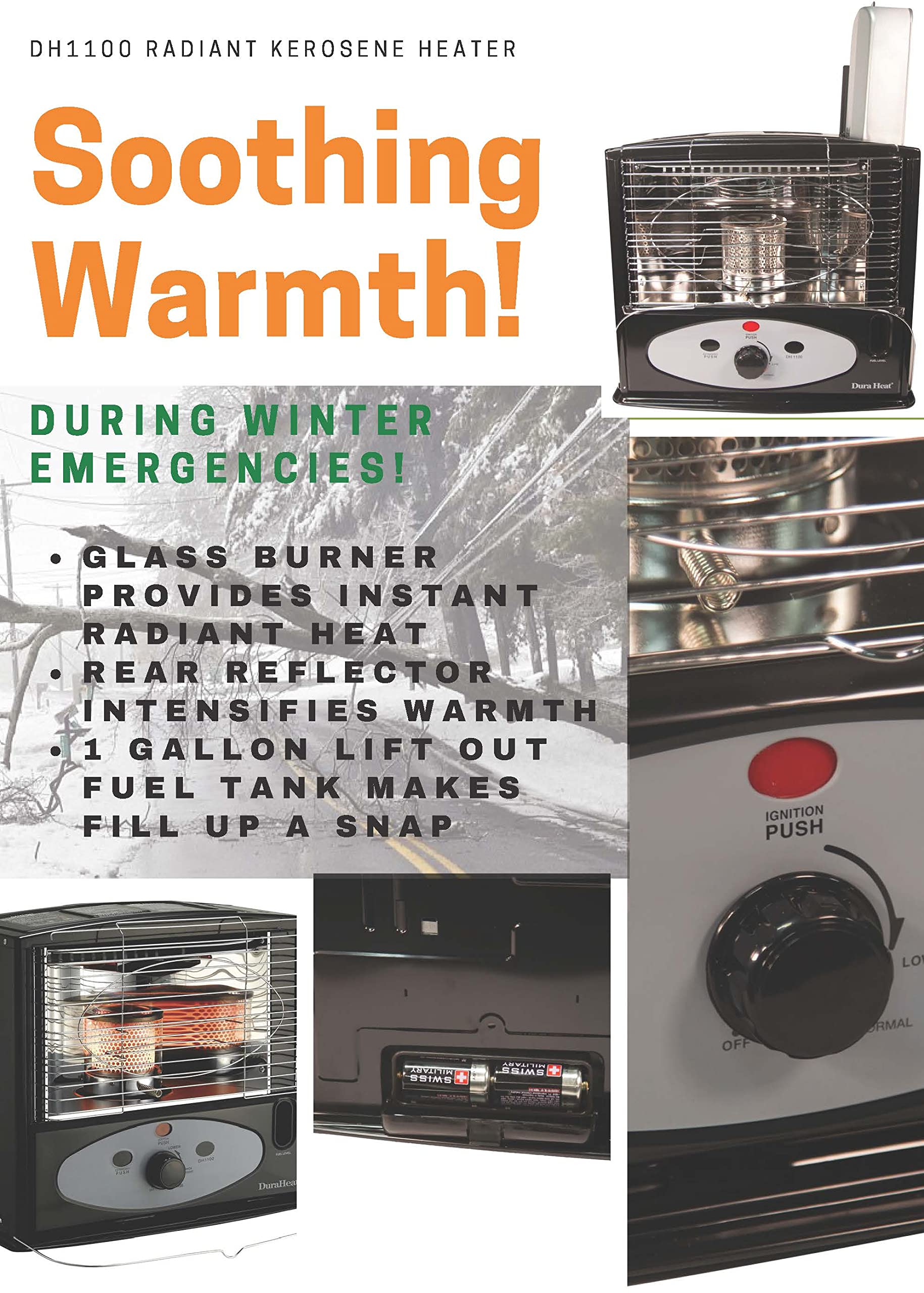 Dura Heat DH1100 Portable Kerosene Heater - 10,000 BTU Radiant Heater for Indoor & Outdoor Use, Black - Perfect for Garages, Workshops, and Emergency Heating