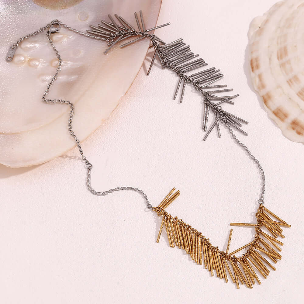 Elegant Gold and Silver Statement Tassel Chain Necklace | Fashion Jewelry for Women | Perfect for Parties, Weddings & Date Nights | N3317