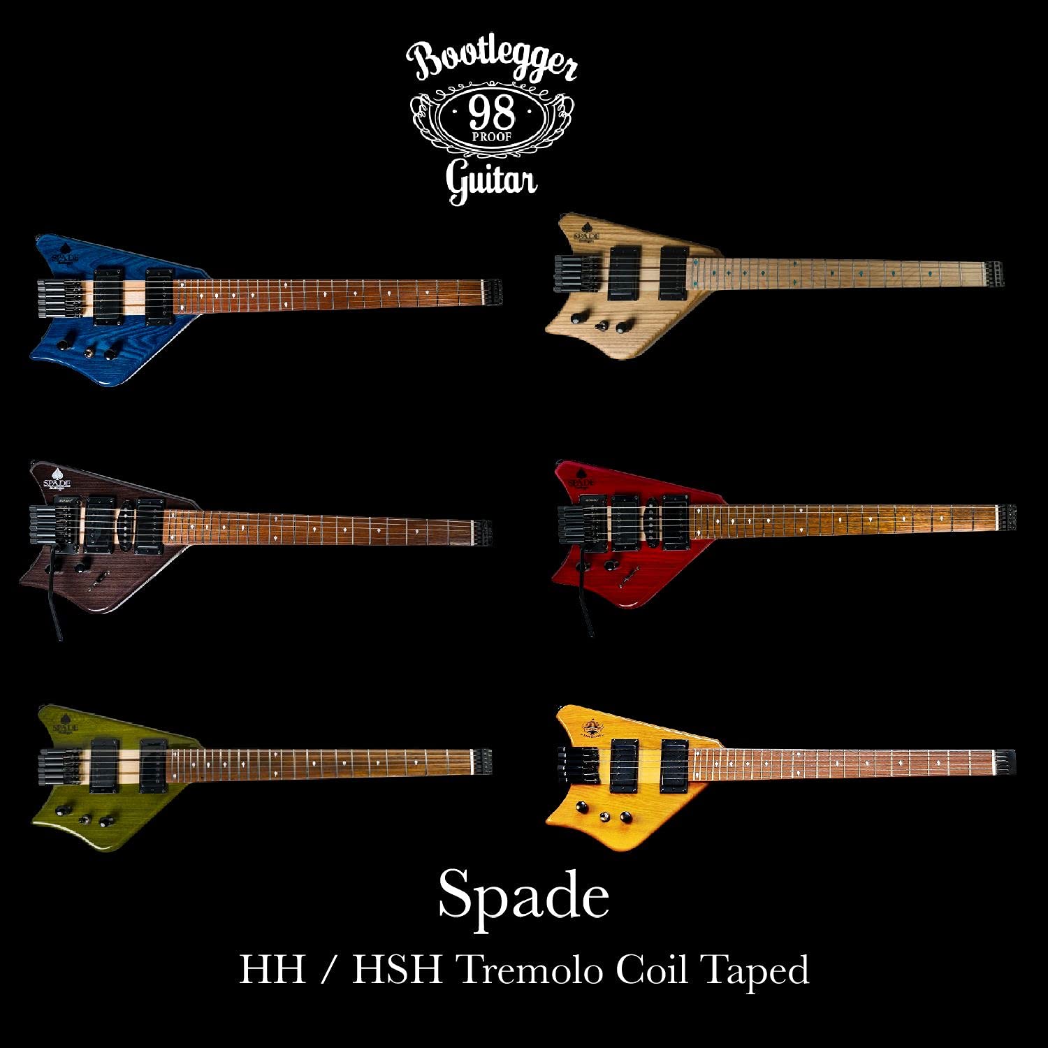 Bootlegger Spade Pro Series Headless Travel Electric Guitar – Full Scale, Standard Strings, Custom Boutique Design with Stiletto Hard Case – Perfect for Recording, Gigs & Traveling Musicians