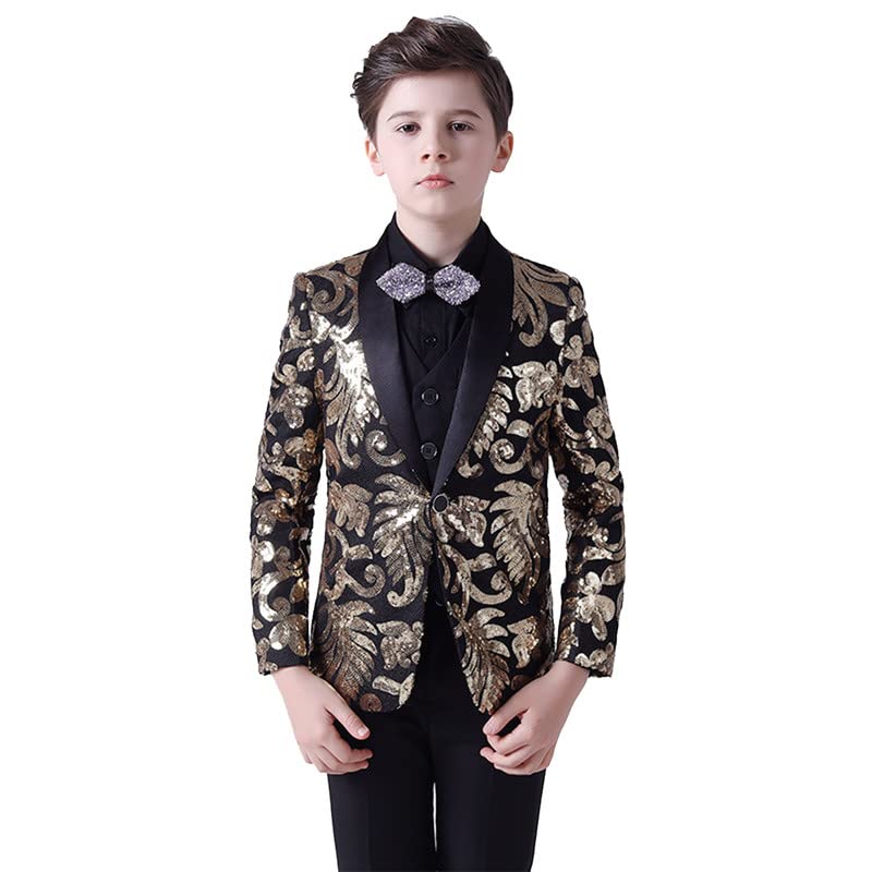Boys' Shiny 5-Piece Formal Tuxedo Set - Dress Shirt, Bow Tie, Jacket, Vest & Pants for Weddings, Prom & Special Occasions