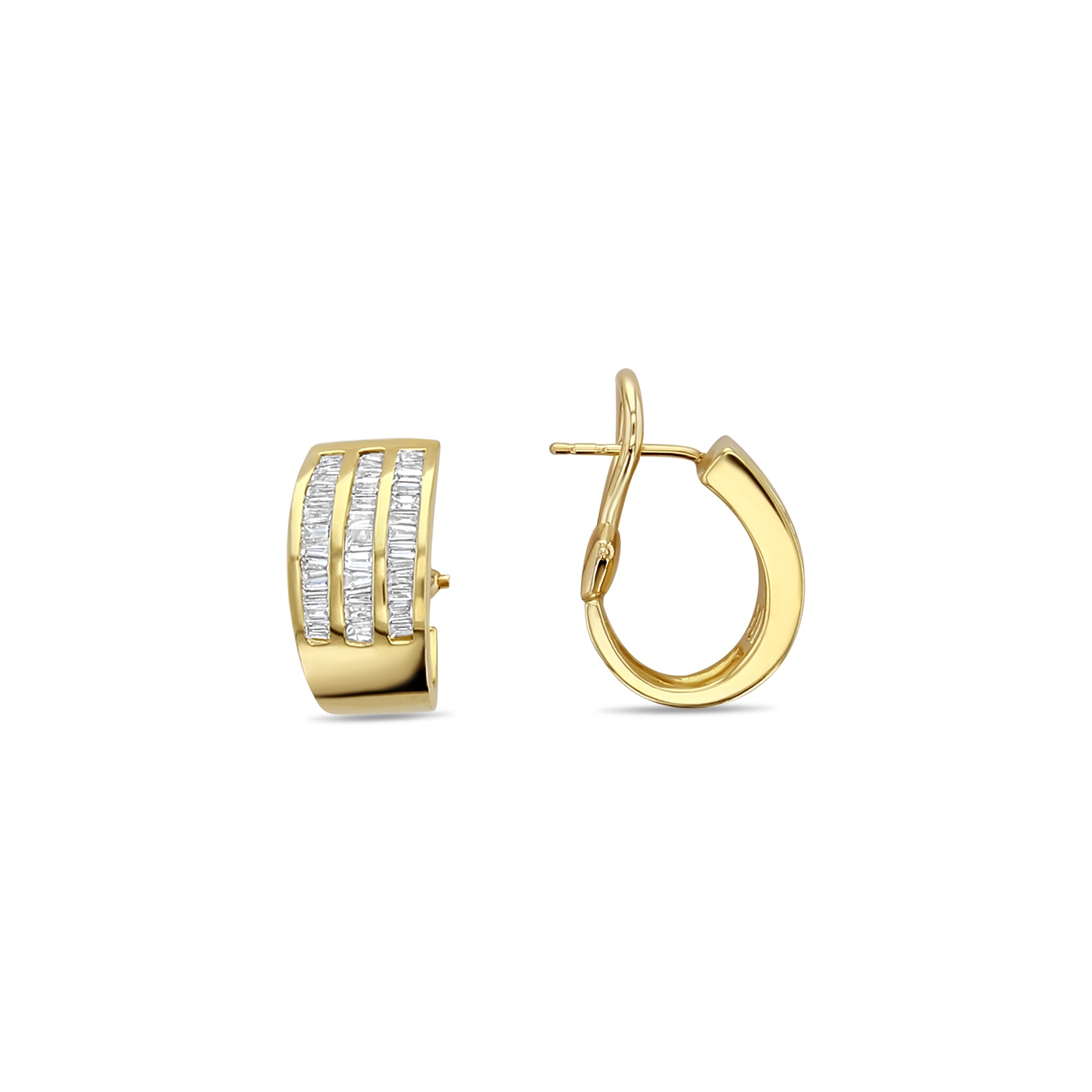 14K Yellow Gold Triple Row Baguette Diamond Earrings .79cttw - Elegant Wedding, Anniversary & Evening Party Jewelry Gift for Women
