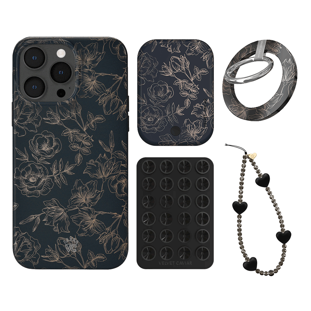 Floral Rose Gold Chrome iPhone Case with Grip - Elegant Protective Cover for iPhone 13/14/15 Pro Max - Perfect for Everyday Use, Work, and Travel