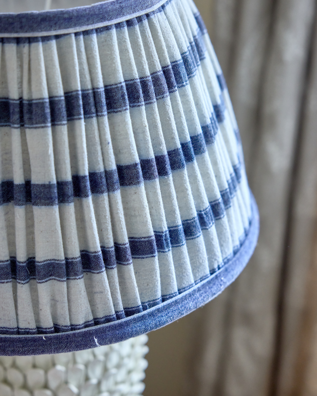41cm Blue & White Vintage Linen Lampshade - Classic Home Decor for Bedroom, Living Room & Office Lighting