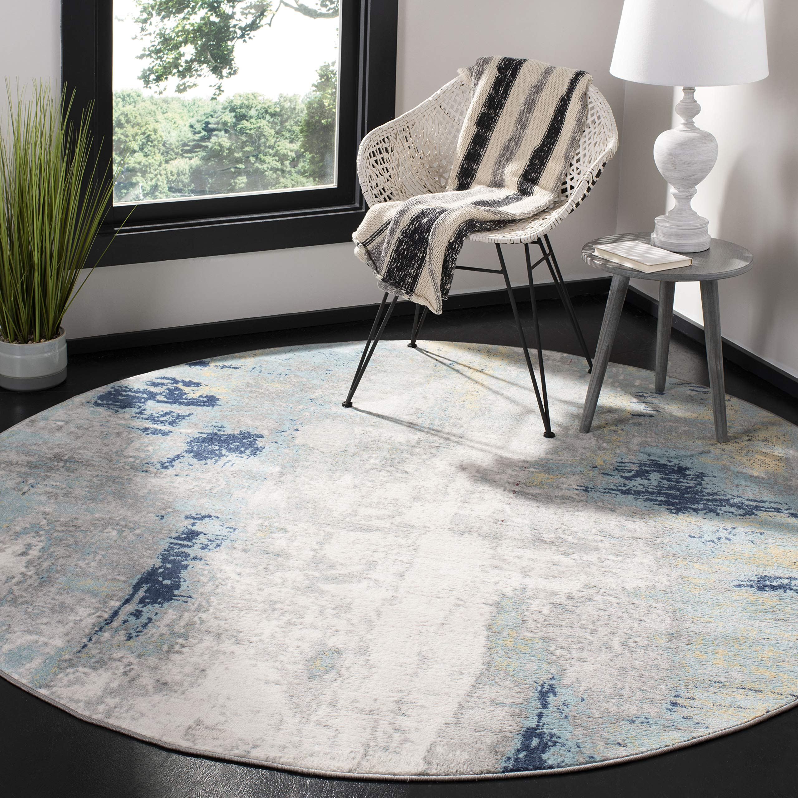 SAFAVIEH Jasper Collection 9' Round Grey & Gold Modern Abstract Area Rug - Non-Shedding, Soft & Durable - Perfect for Dining Room, Living Room, Bedroom or Entryway Decor