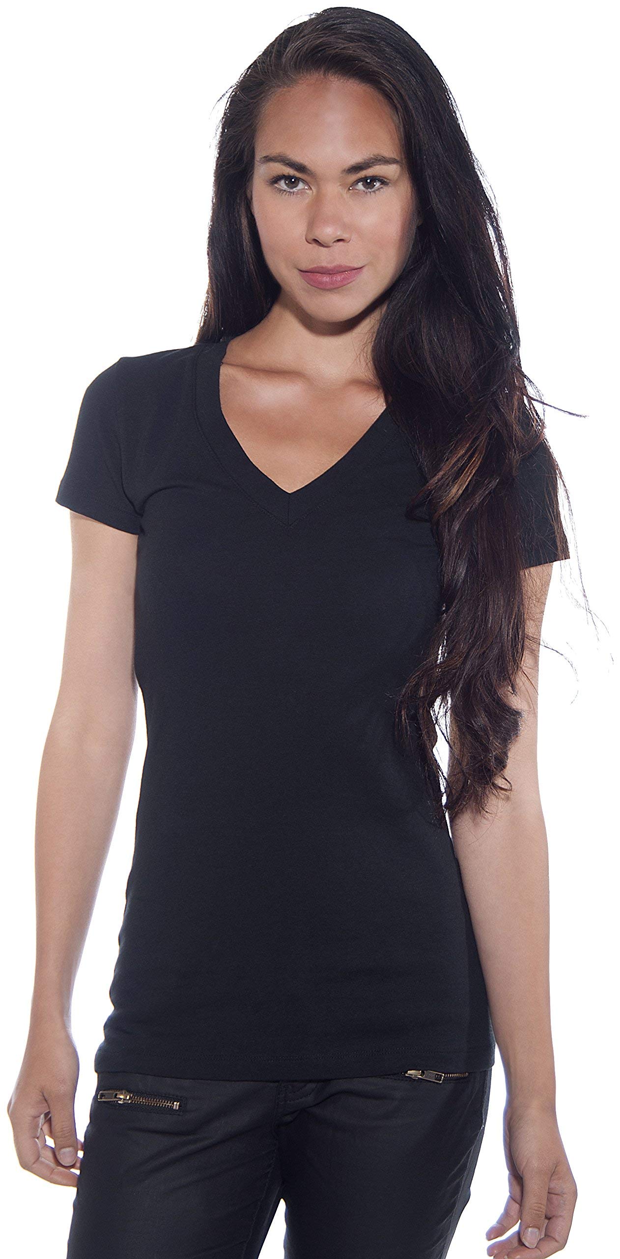 2 Pack Zenana Women's Basic V-Neck T-Shirts - Soft Cotton Casual Tees for Everyday Wear, Lounge & Layering | Comfortable Fit for Work, Weekend & Travel