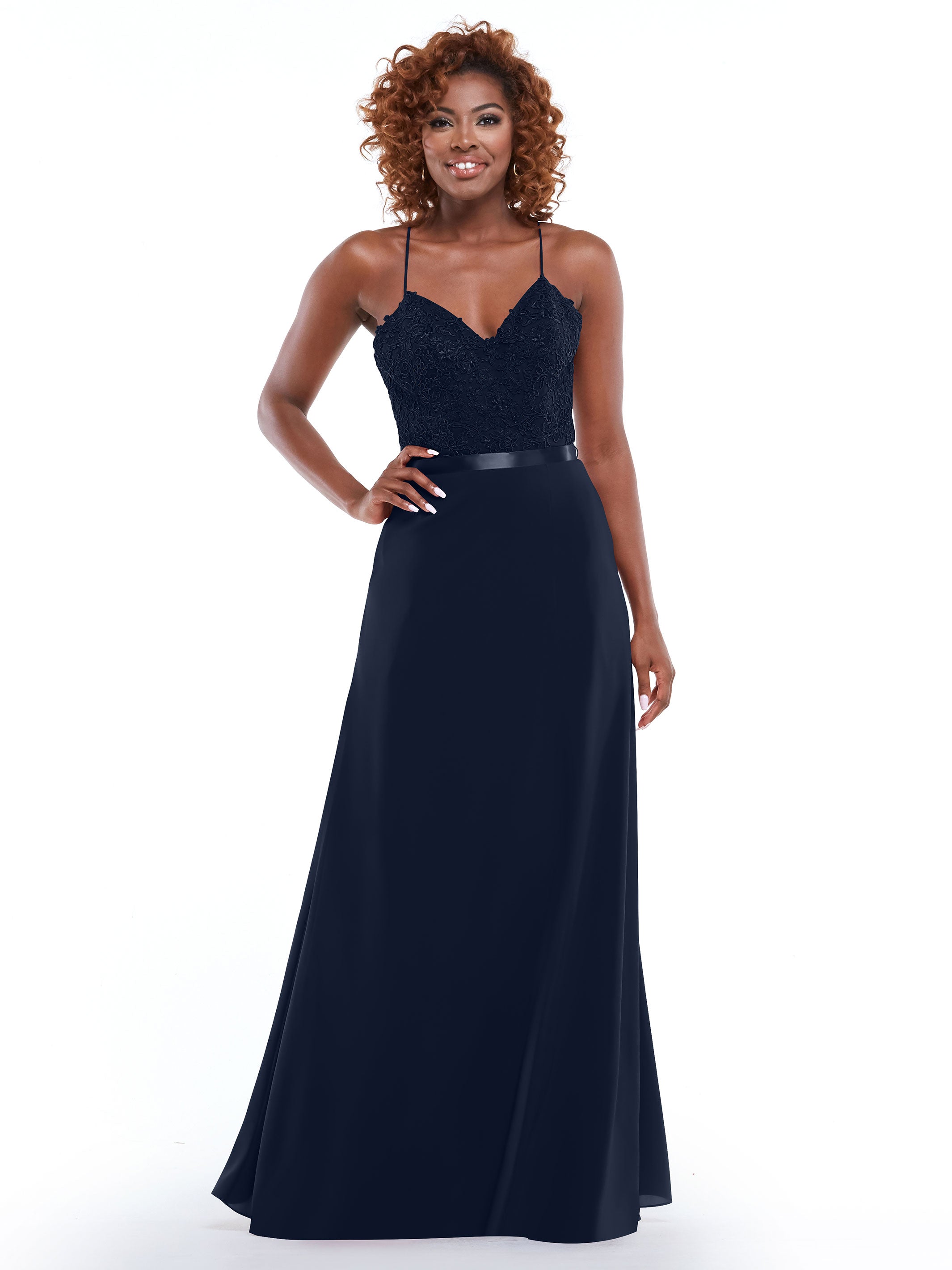 Elegant A-Line Stretch Chiffon Bridesmaid Dress with Lace Bodice & Sash - Perfect for Weddings, Formal Events & Special Occasions
