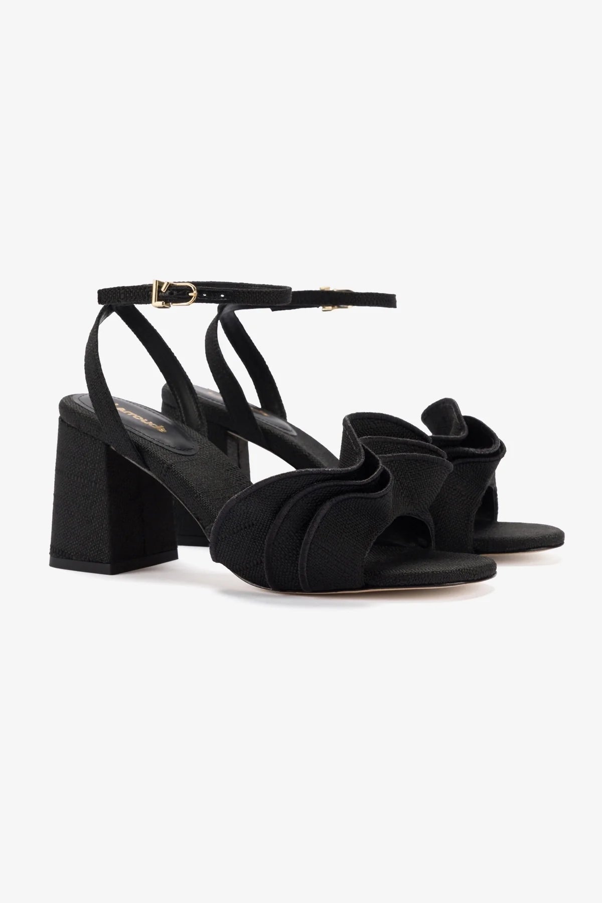 Selena Black Raffia Ruffle Sandals for Women - Comfortable Summer Beach Sandals with Stylish Ruffles | Perfect for Vacation, Poolside, and Casual Outings
