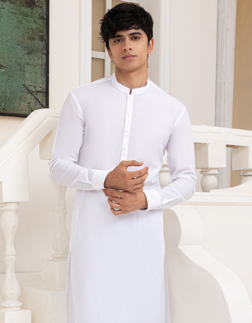 Premium Blended White Shalwar Kameez by J. Junaid Jamshed - Traditional Pakistani Outfit for Men - Perfect for Eid, Weddings & Special Occasions