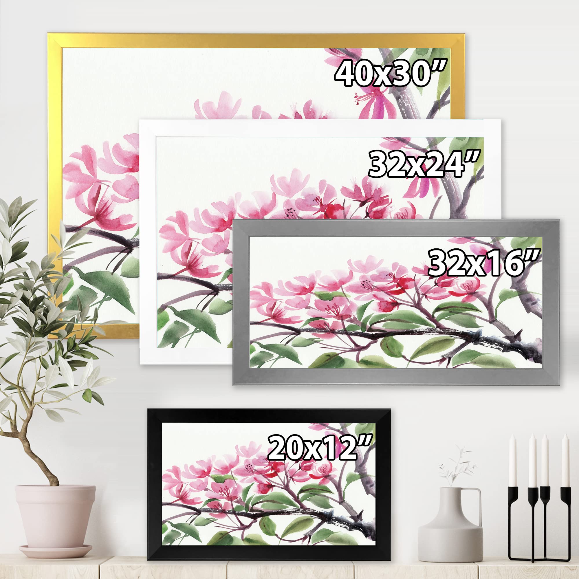 DesignQ Pink Blossoming Tree Traditional Framed Wall Art - Elegant Home Decor for Living Room, Bedroom & Office - Perfect Gift for Housewarming & Holidays