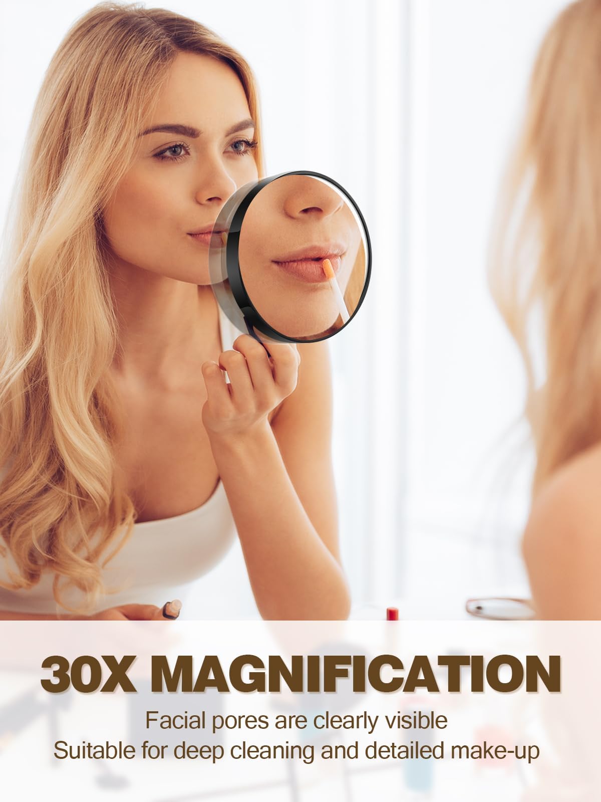 30X Magnifying Mirror with 2 Suction Cups - 3.5 Inch Lighted Makeup Mirror with Slant Tweezers for Precise Eyebrow Shaping & Skincare - Perfect for Bathroom Vanity, Travel & Professional Makeup Artists (Black)