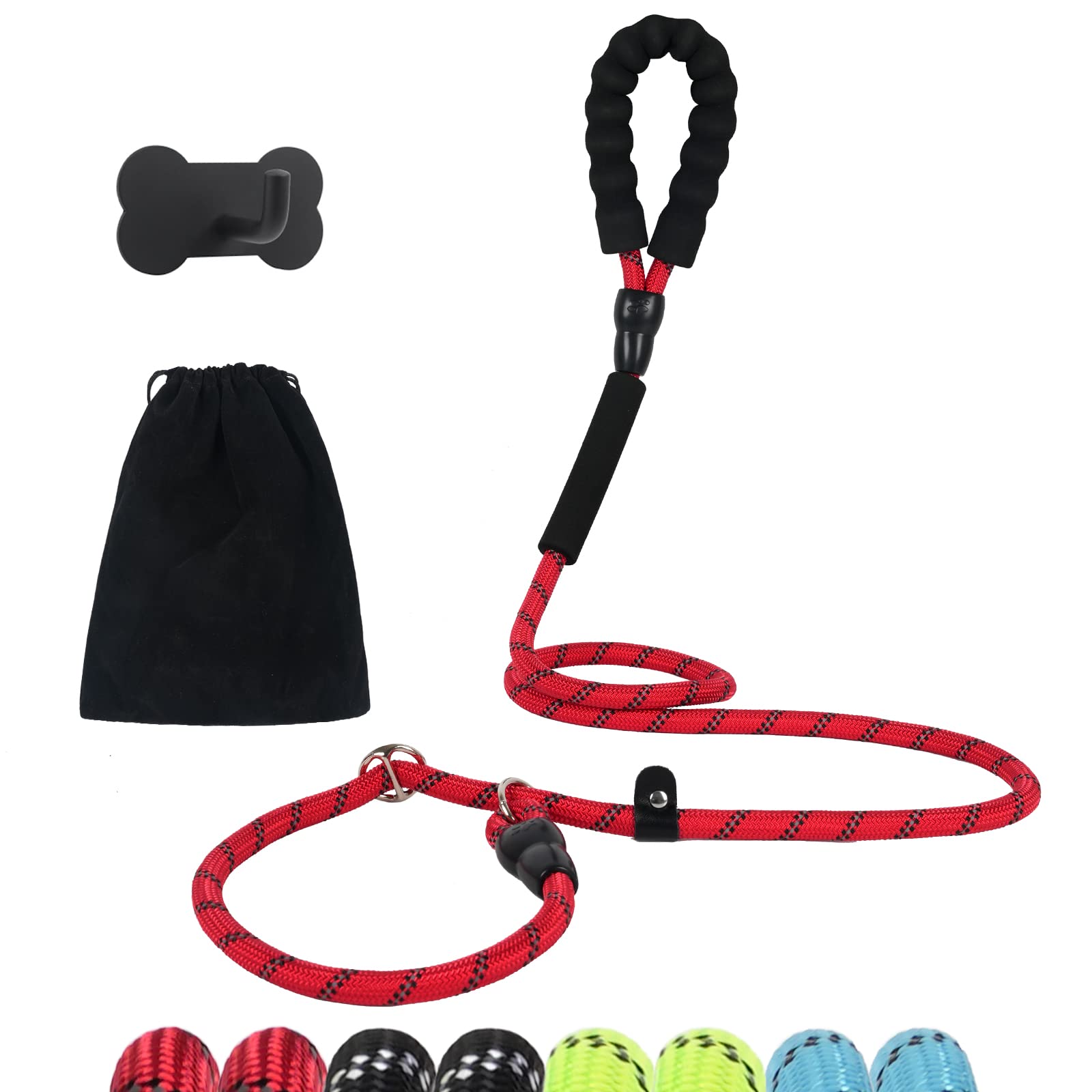 SurePet Slip Lead Dog Leash - 6FT Reflective Heavy Duty Training Leash for Small, Medium & Large Dogs | 2 Padded Handles, Slip Collar Design | Perfect for Outdoor Walking, Jogging & Puppy Training