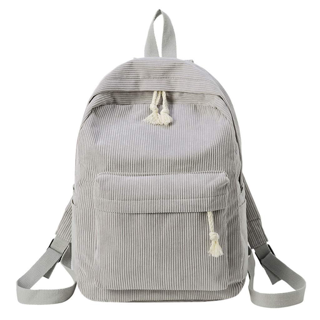 YaoyaoK Vintage Corduroy Backpack for Women - Stylish Solid Color Casual Laptop Bookbag, School Backpack & Travel Daypack (Grey) | Perfect for College, Work, Commuting & Weekend Adventures