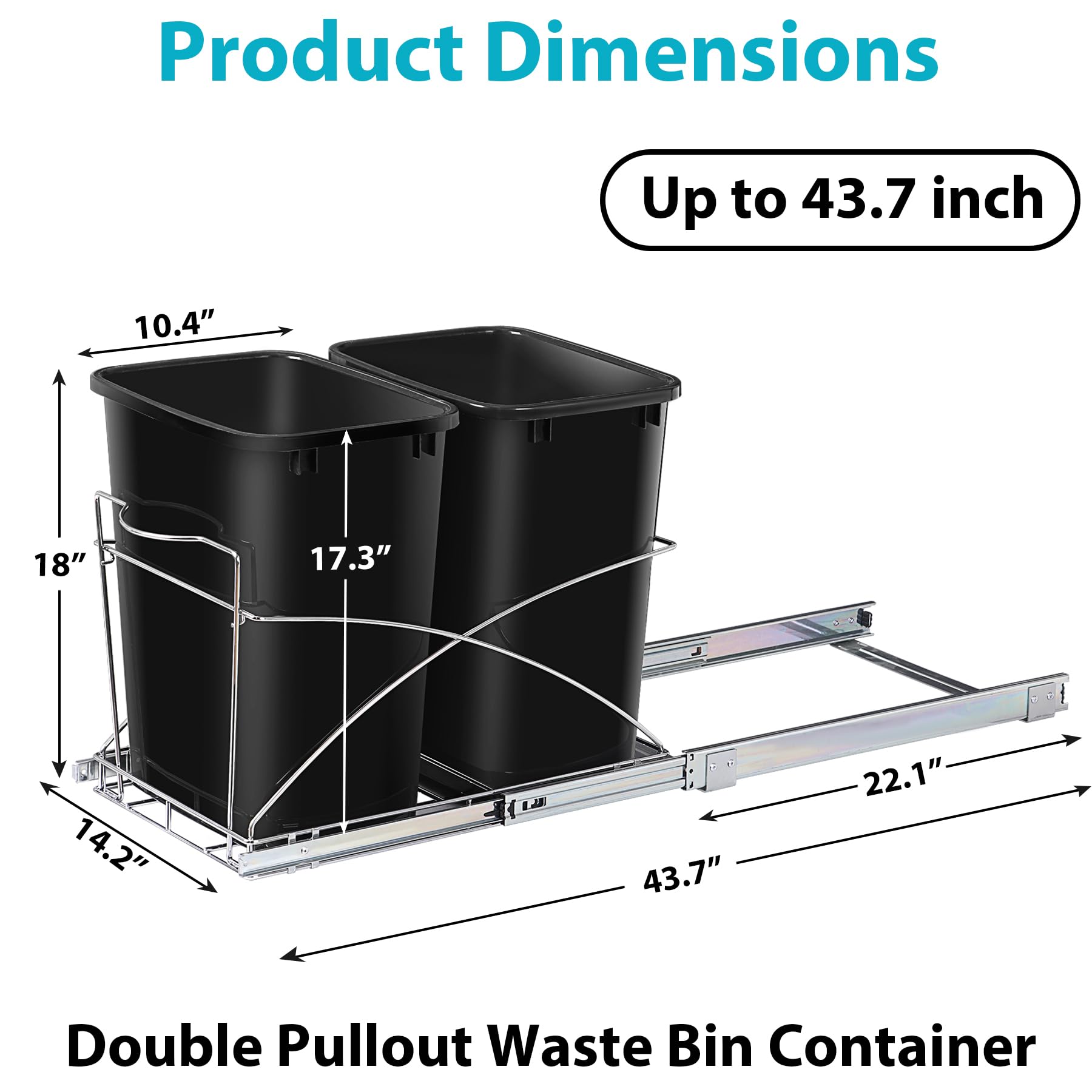 35-Quart Sliding Pull-Out Trash Can for Kitchen Cabinets - Dual Compartment Under Sink Waste Bin - 17.5 Gallon Under Cabinet Garbage Container for Home & Office Use - Perfect for Recycling & Waste Separation