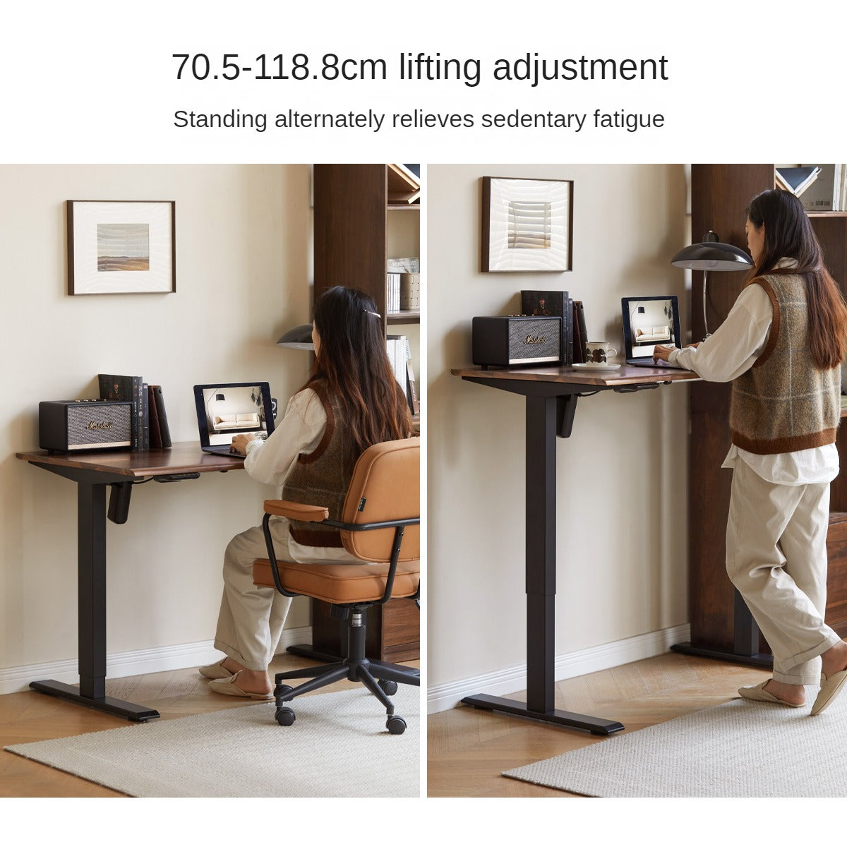 Premium Black Walnut Solid Wood Electric Standing Desk - Adjustable Height Home Office Desk for Work & Study | Ergonomic Workspace Solution for Professionals & Gamers