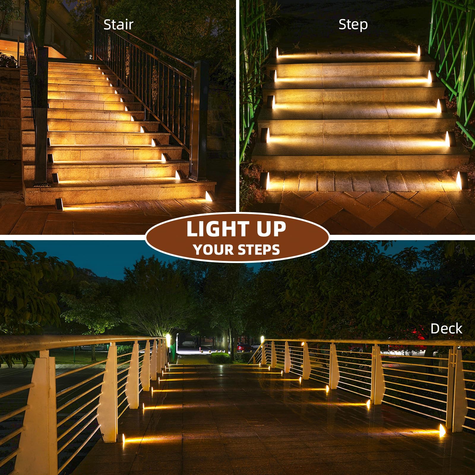 NIORSUN Solar Step Lights - 6 Pack Warm White LED Outdoor Stair Lights for Patio, Garden, Pathway & Deck Lighting | Waterproof & Automatic Dusk to Dawn