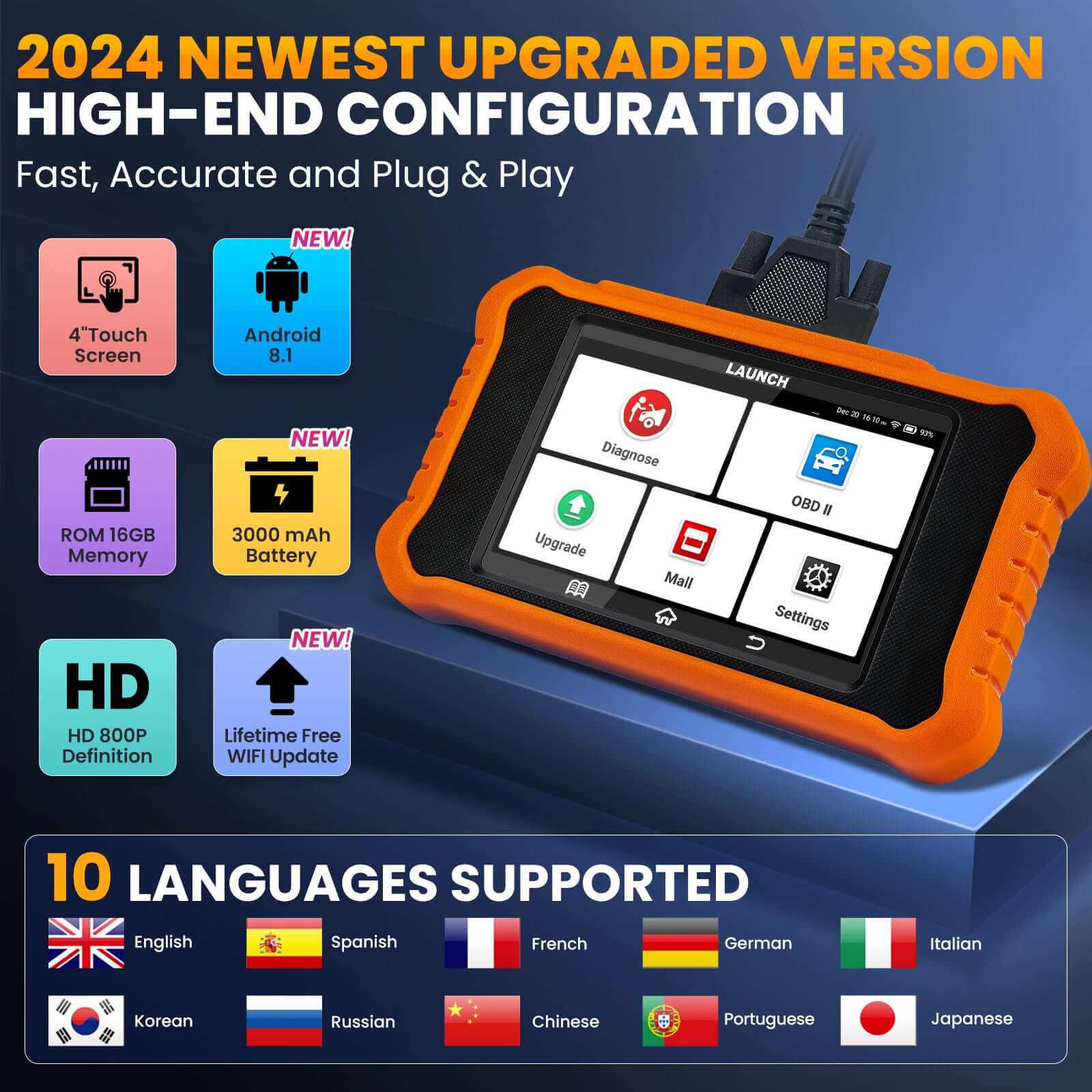 LAUNCH X431 Creader Elite 2.0 OBD2 Scanner for Audi - Bi-Directional Diagnostic Tool with SRS/DPF/Oil Reset - Code Reader for VW, Audi, Bentley, Skoda, Bugatti, Lamborghini, Seat - Professional Car Diagnostic Scanner for Mechanics & DIY Auto Repair