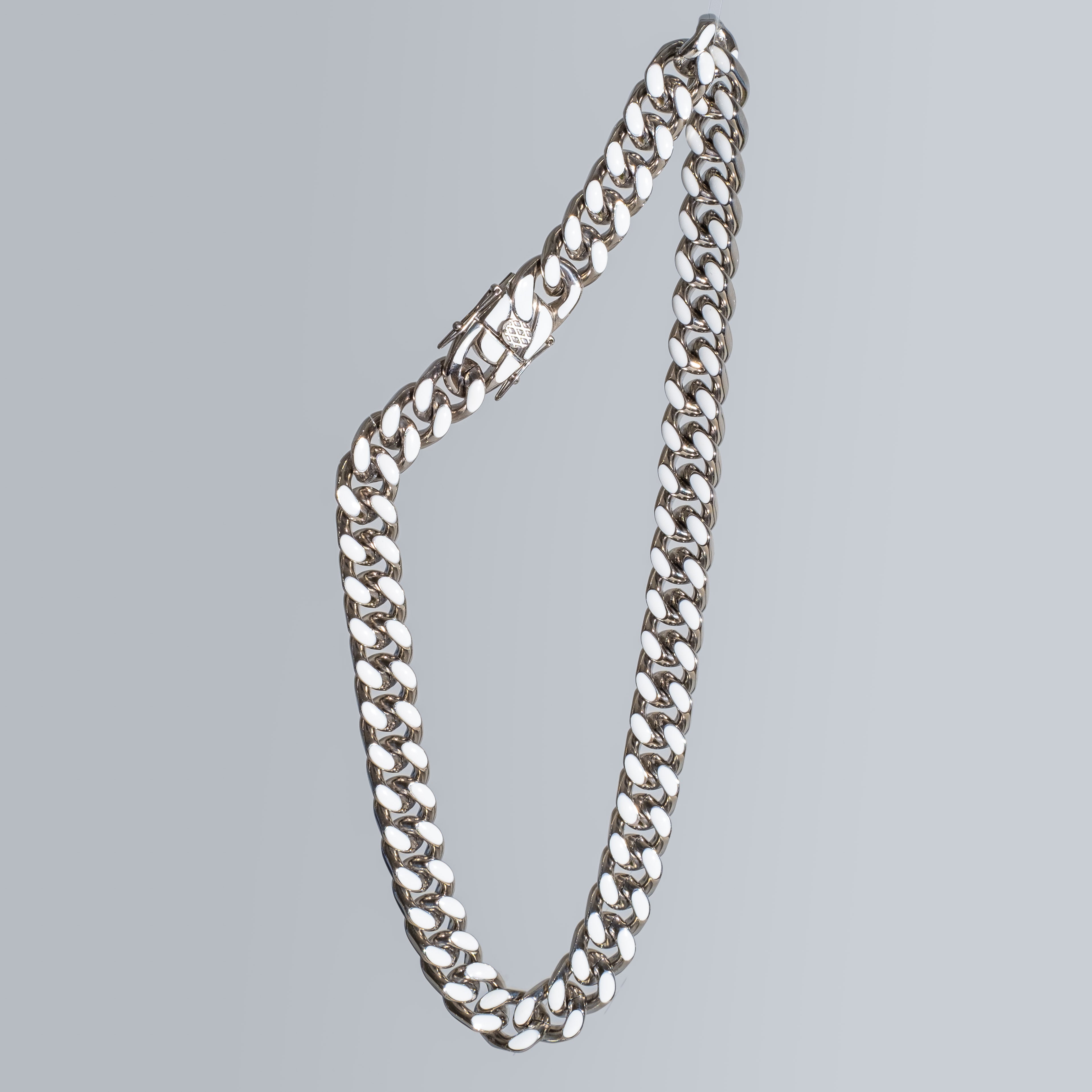 13mm Bright White Enamel Cuban Chain Stainless Steel Necklace for Men & Women - Perfect for Casual Wear, Layering, and Gift Giving