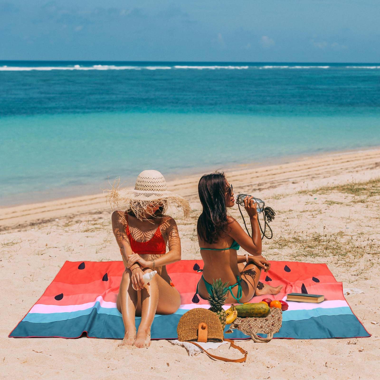 Vessia Oversized Beach Towel for Adults & Teens - 35x75 Inch Microfiber Sandproof Quick Dry Towel with Storage Bag | Watermelon Print Lightweight Travel Towel for Pool, Beach, Yoga & Picnic