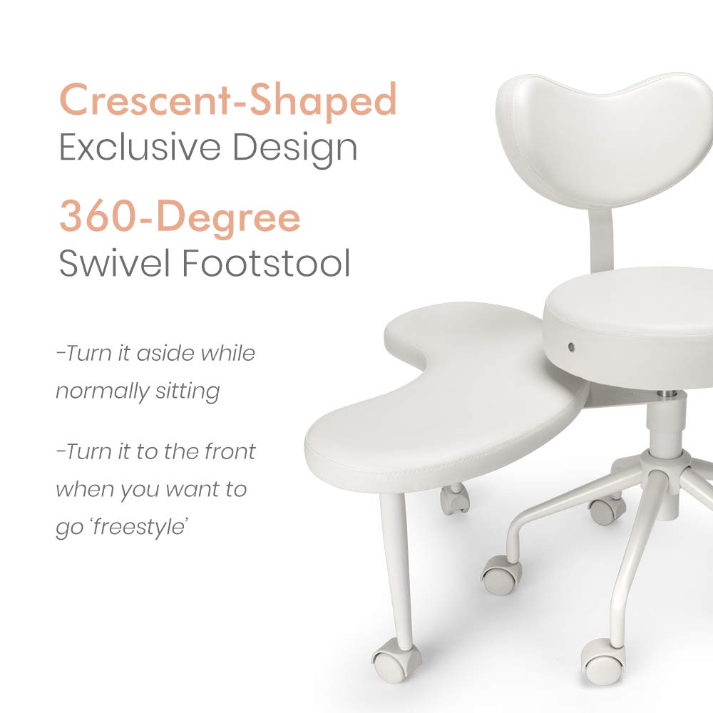 Adjustable Meditation Chair with Wheels & Lumbar Support - Cross-Legged Office Chair for ADHD & Fidgety Sitters - Ergonomic Criss-Cross Desk Stool for Home & Office - Flexible Seating for Yoga, Meditation & Work - Ivory