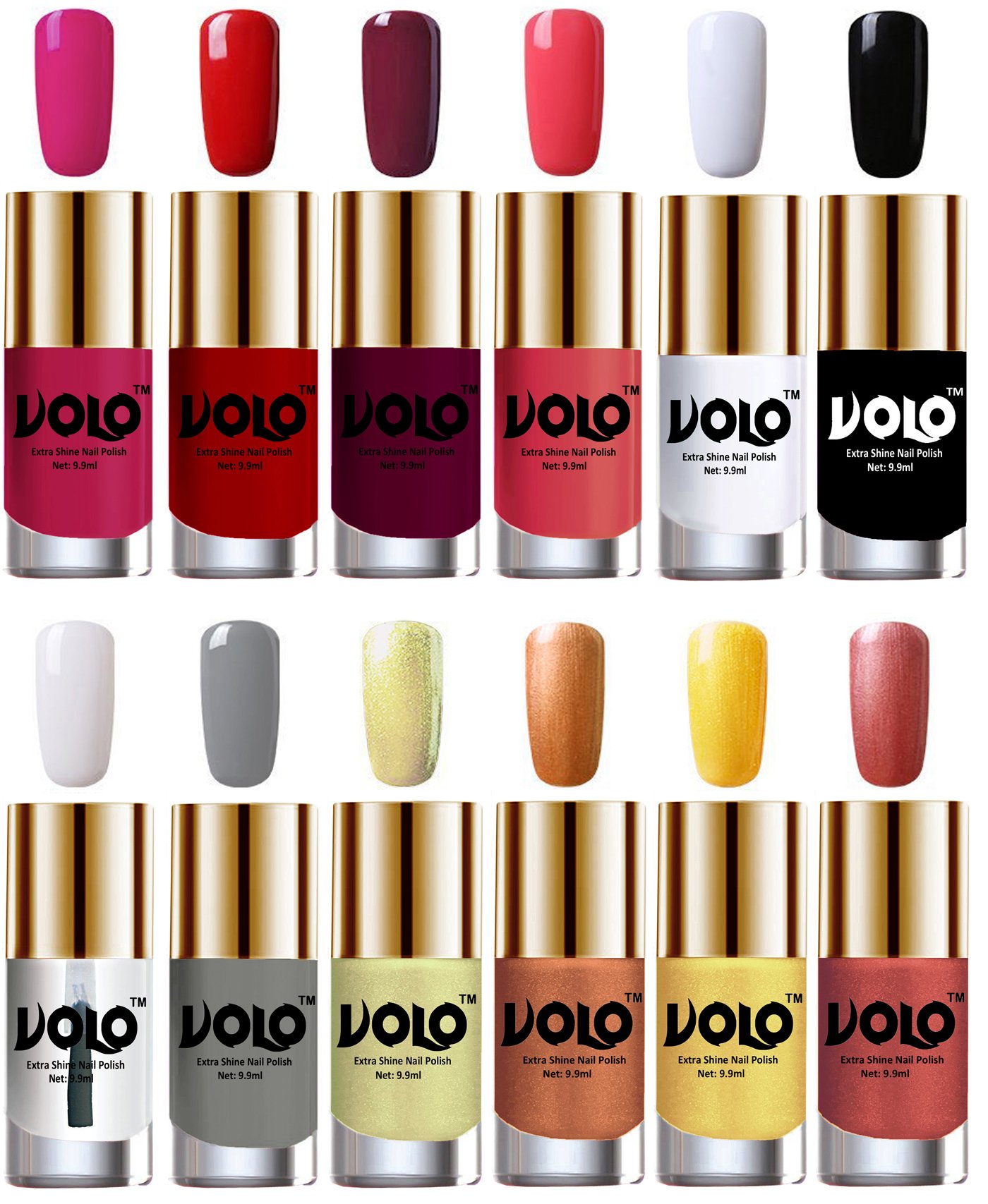 VOLO Luxury Super Shine Nail Polish Set - 12 Vibrant Long Lasting Colors for Gel, Acrylic & Natural Nails | Perfect for Manicures, Pedicures & Nail Art Designs