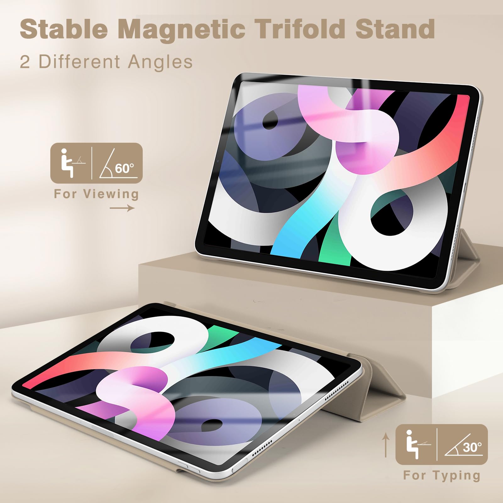 Magnetic Slim Smart Folio Case for iPad Air 7/6/5/4 (10.9 & 11 Inch) - Compatible with iPad Air 5th/4th Gen 2022/2020 & M3/M2 2025/2024 Models - Auto Sleep/Wake Function - Oat Coffee Color - Perfect for Work, Study & Travel Protection