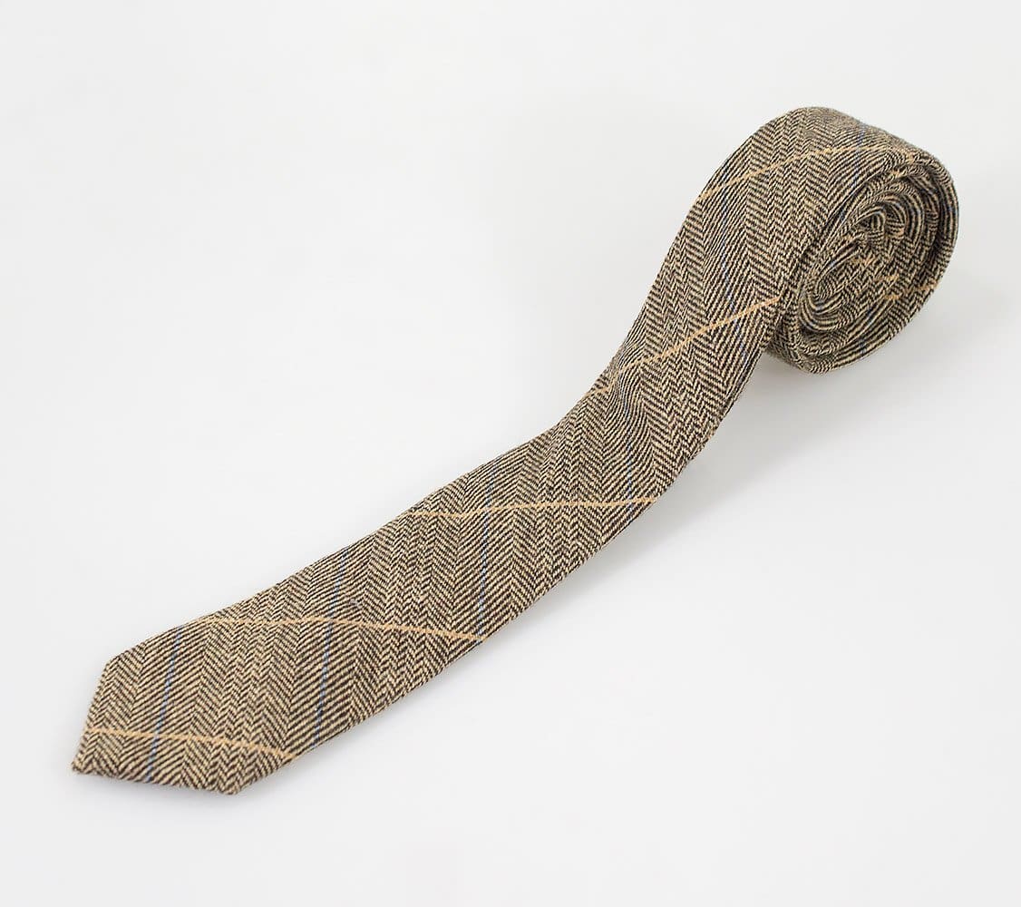 Cavani Albert Brown Tweed Tie Set for Men - Classic Slim Necktie & Pocket Square Set - Perfect for Weddings, Business Meetings & Formal Events