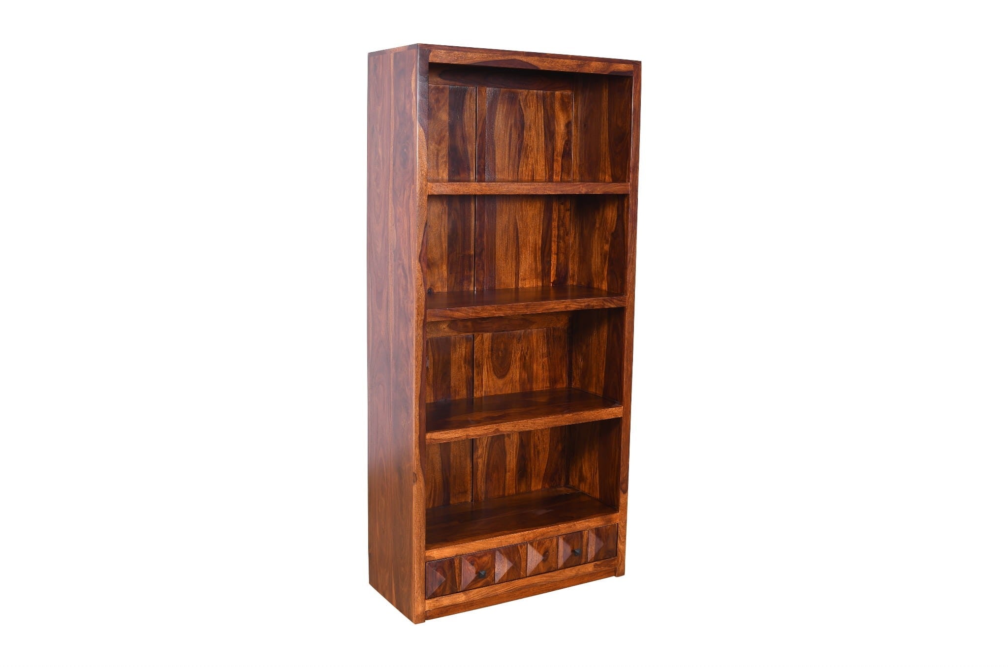 Premium Diamond Indian Sheesham Solid Wood Bookshelf - 90x40x195cm Rustic Home Office Storage - Perfect for Living Room, Study & Library Organization