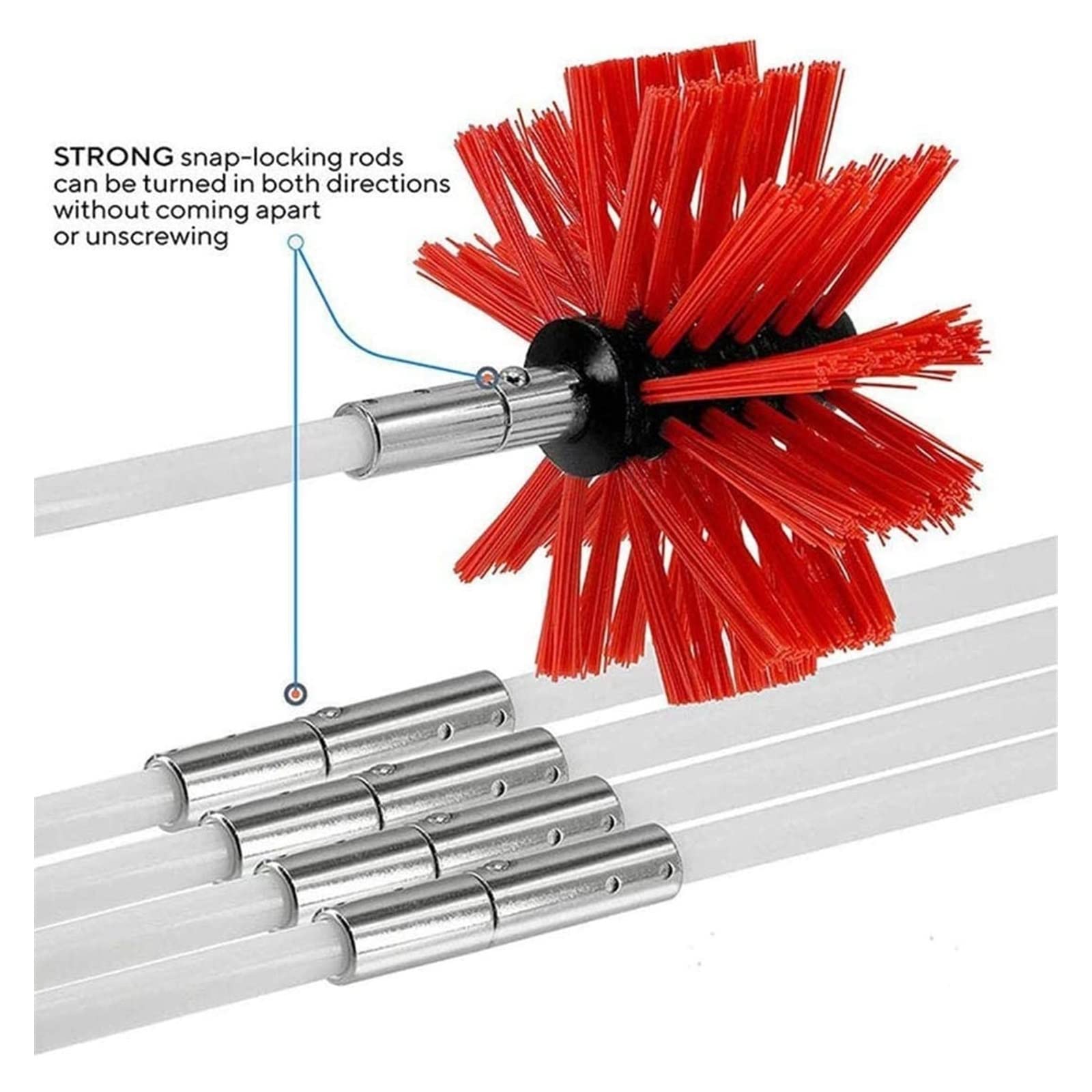 Professional Chimney Sweep Kit with 15 Flexible Rods (610mm) - Dryer Vent Cleaning Brush, Rotary Chimney Cleaner & Radiator Brush for Home Maintenance | Perfect for Fireplace, HVAC & Appliance Vent Cleaning