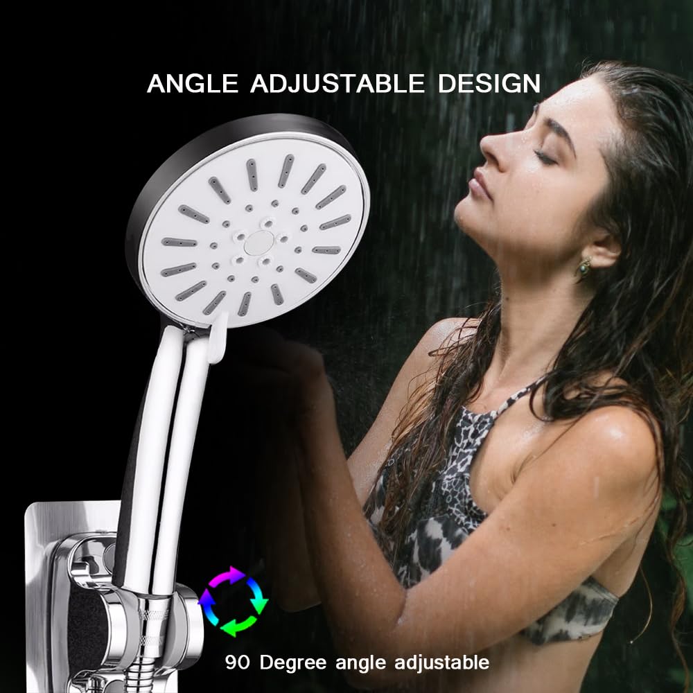 **No Drill Shower Head Holder - Adjustable Wall Mount Bracket for Handheld Shower Wand, Strong Adhesive, Silver - Perfect for Bathroom, RV & Small Spaces**
