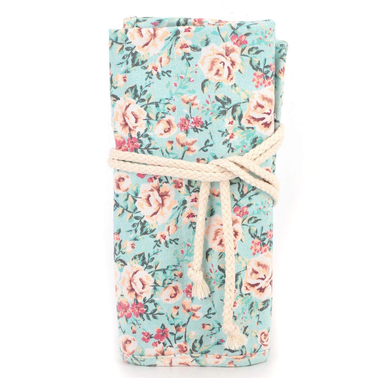 Jeanoko Floral Print Canvas Pencil Case Organizer - Roll Up Pen Pouch for School, Office & Travel - Perfect for Brushes, Markers & Stationery Storage
