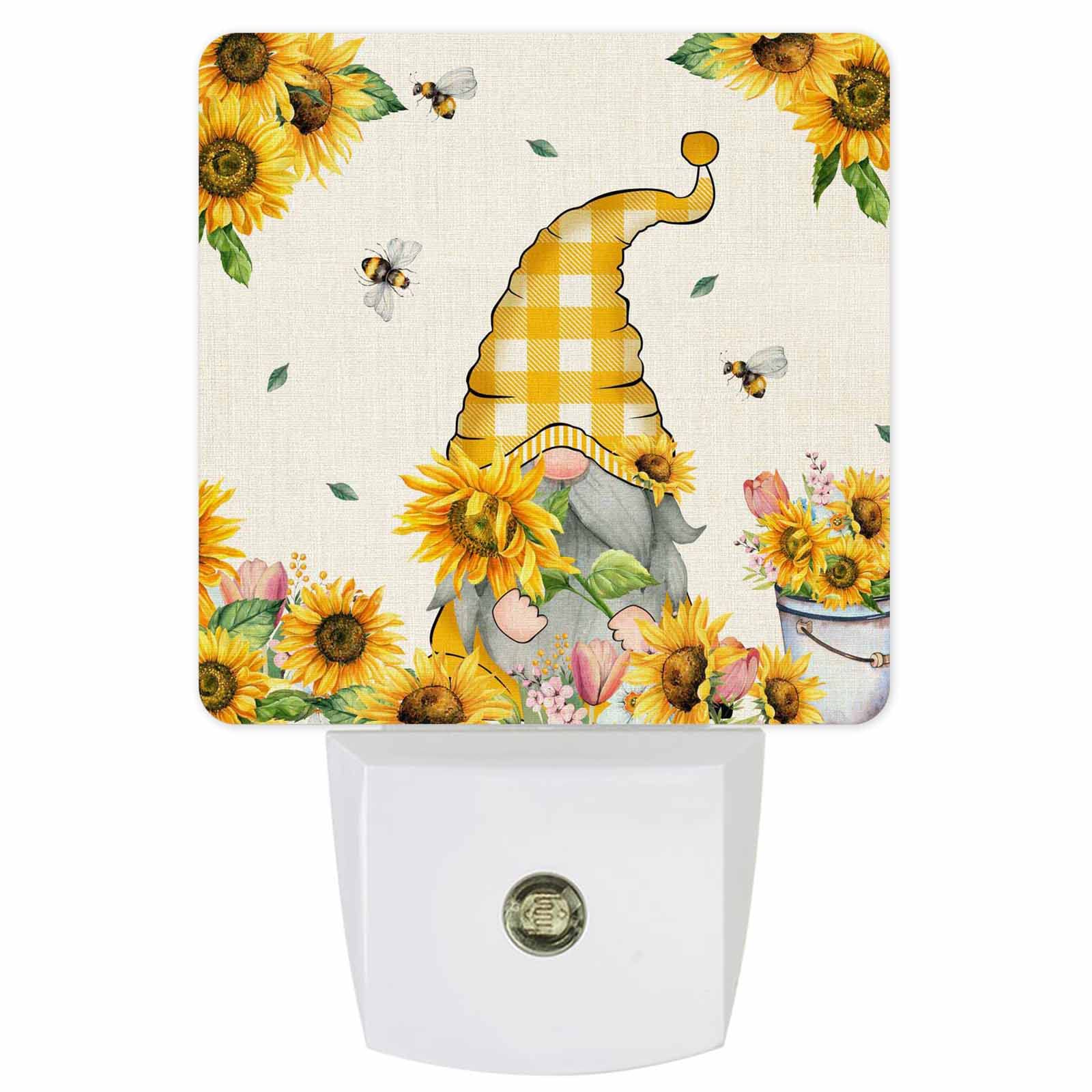 LED Night Light Plug in with Auto Sensor - Sunflower Gnome Bees Vintage Night Lamp for Kids, Bedroom, Bathroom, Kitchen & Hallway | Energy-Efficient, Dimmable & Decorative Home Lighting for Safety & Ambiance