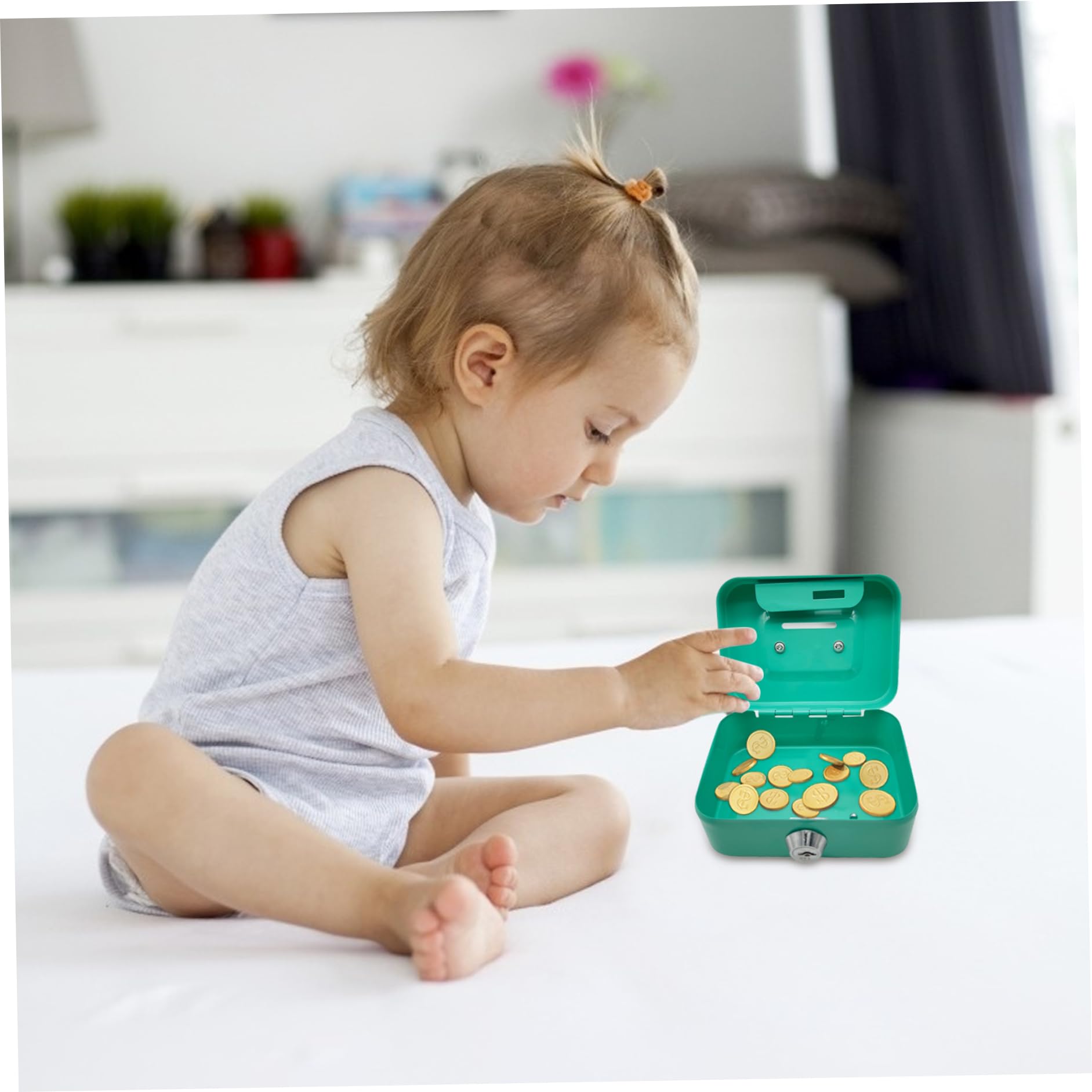 4.5 Inch Lockable Iron Cash Box with 2 Keys - Secure Money Storage with Coin Slot | Durable Petty Cash Tin for Home, Office & Travel | Perfect Gift for Kids & Adults (Green)