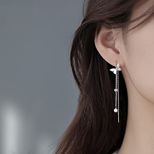18K Gold Plated Dainty Vivid Butterfly Tassel Earrings - Silver Post CZ 3D Drop Dangle Earrings for Women & Girls | Fairy Jewelry for Parties, Weddings & Everyday Wear