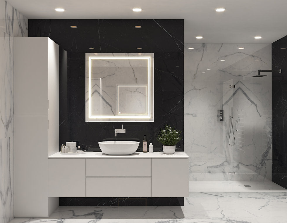 Aquadom SOHO 36x36 Inch LED Lighted Bathroom Mirror with Dimmable Touch Control - Perfect for Modern Vanity, Makeup, and Shaving - Waterproof & Fog-Free Design