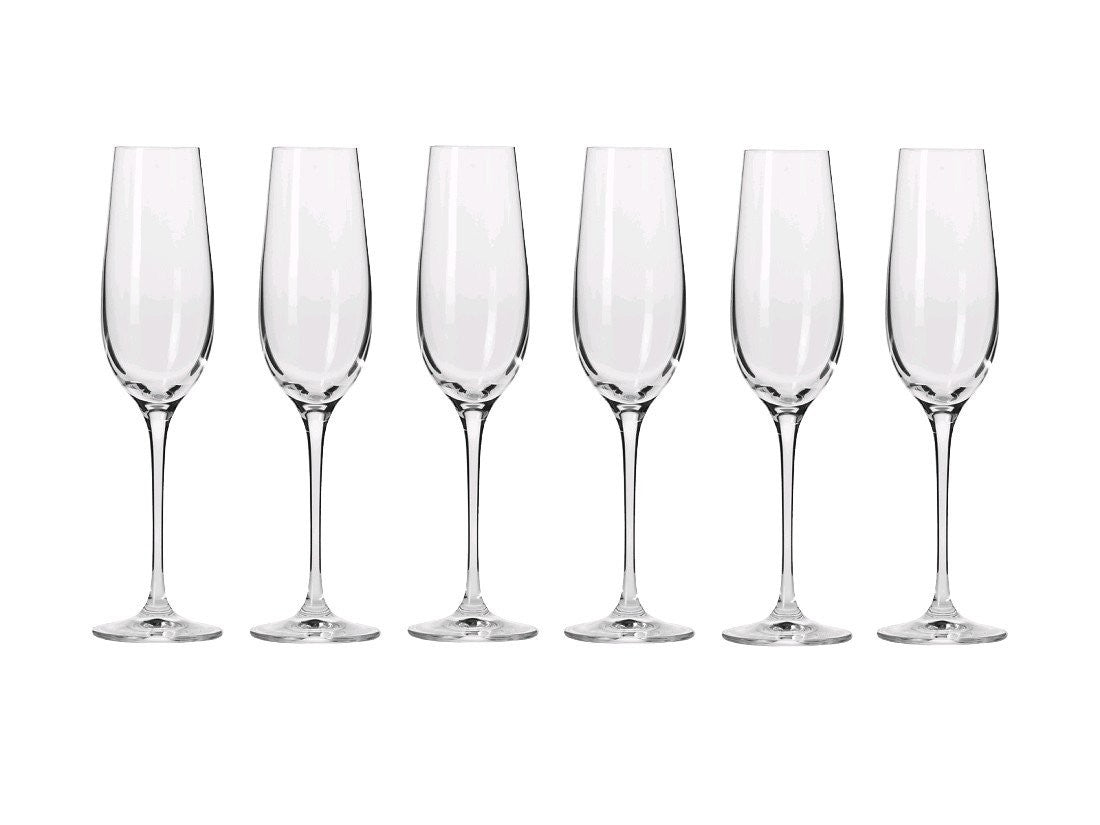 Krosno Harmony Champagne Flute Set - 6 Piece 180ml Crystal Clear Glasses for Wedding, Party & Celebrations - Elegant Gift Boxed Stemware